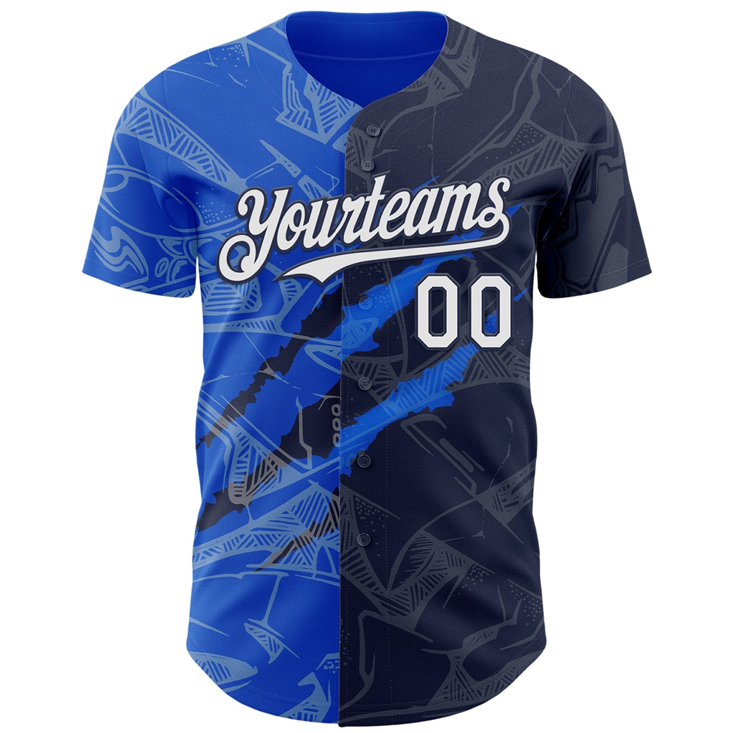 Custom Graffiti Pattern White Navy-Thunder Blue 3D Scratch Authentic Baseball Jersey view 2