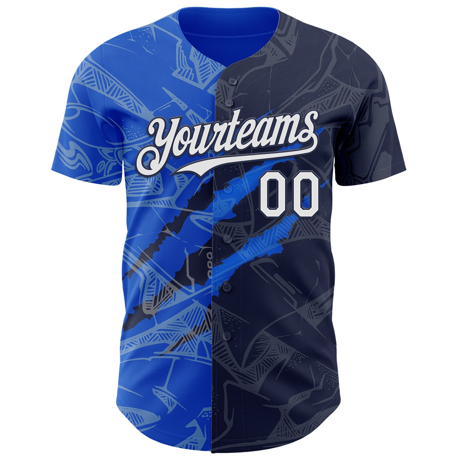 Custom Graffiti Pattern White Navy-Thunder Blue 3D Scratch Authentic Baseball Jersey view 2