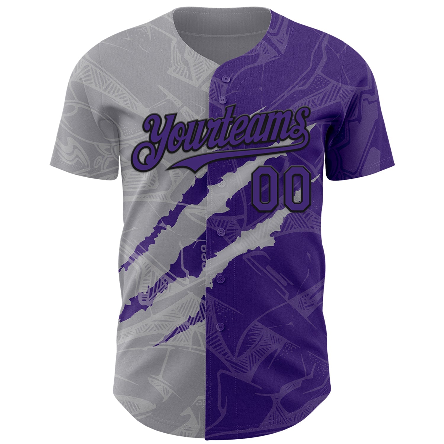 Custom Graffiti Pattern Purple Gray-Black 3D Scratch Authentic Baseball Jersey view 2