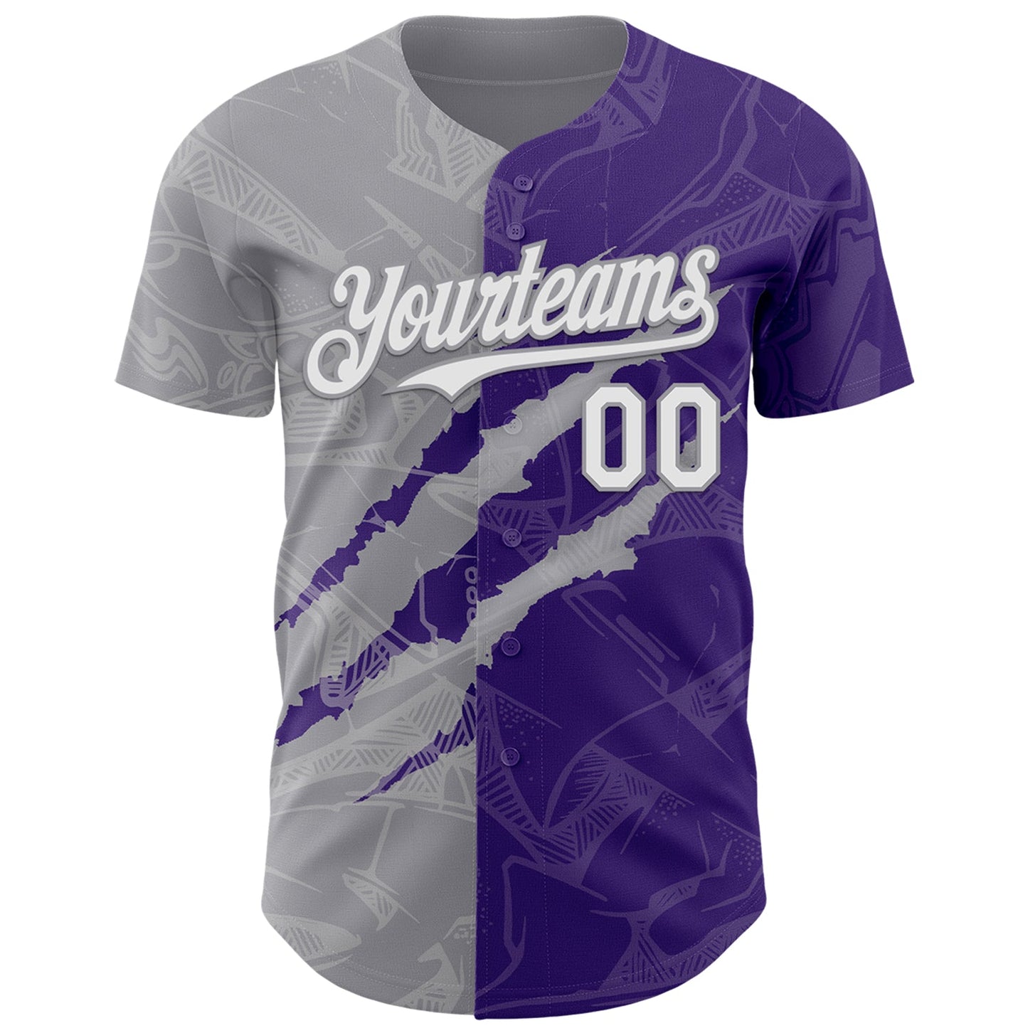 Custom Graffiti Pattern White Purple-Gray 3D Scratch Authentic Baseball Jersey view 2