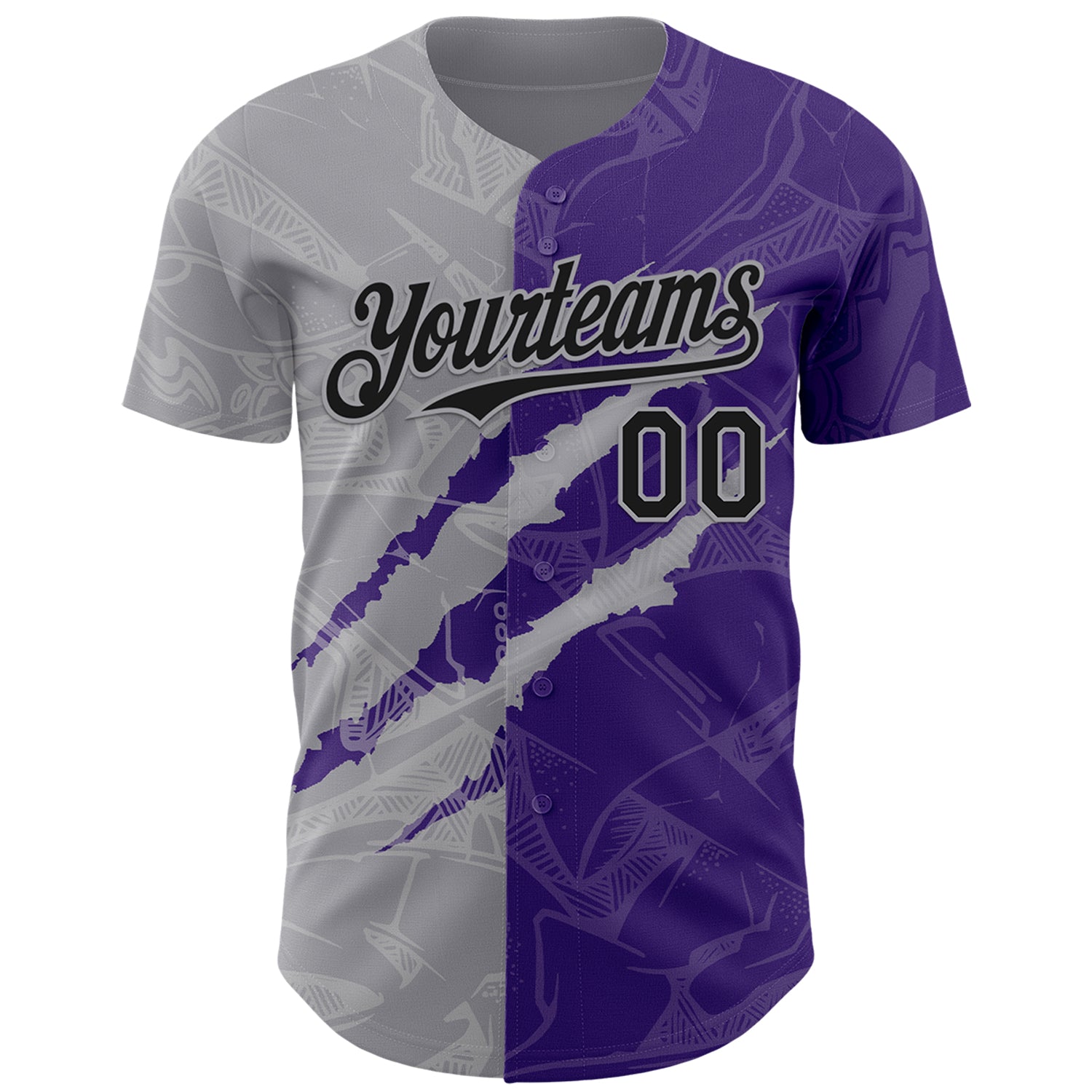 Custom Graffiti Pattern Black Purple-Gray 3D Scratch Authentic Baseball Jersey view 2
