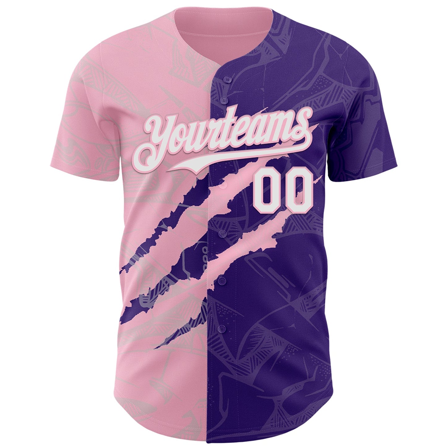 Custom Graffiti Pattern White Purple-Light Pink 3D Scratch Authentic Baseball Jersey view 2