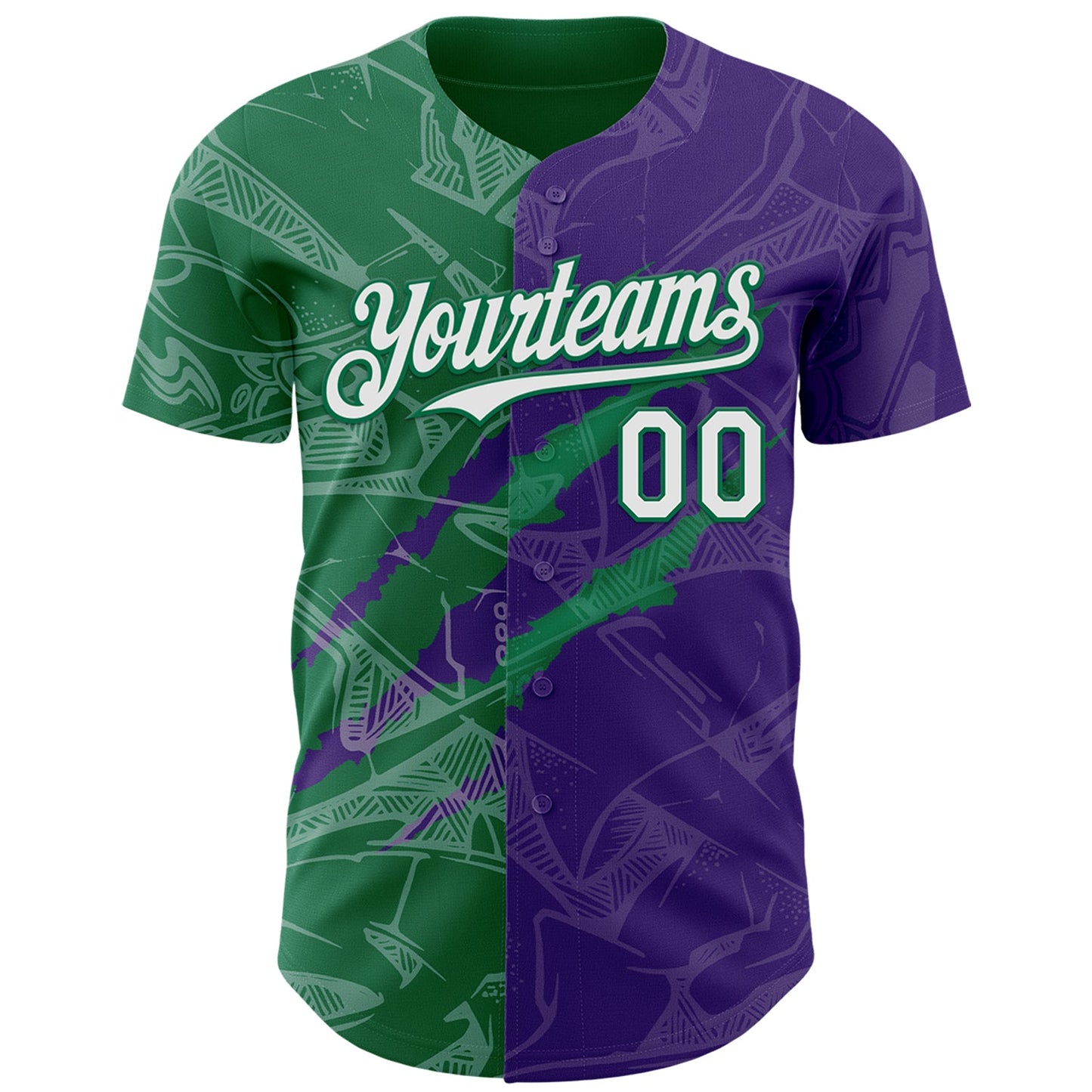Custom Graffiti Pattern White Purple-Kelly Green 3D Scratch Authentic Baseball Jersey view 2