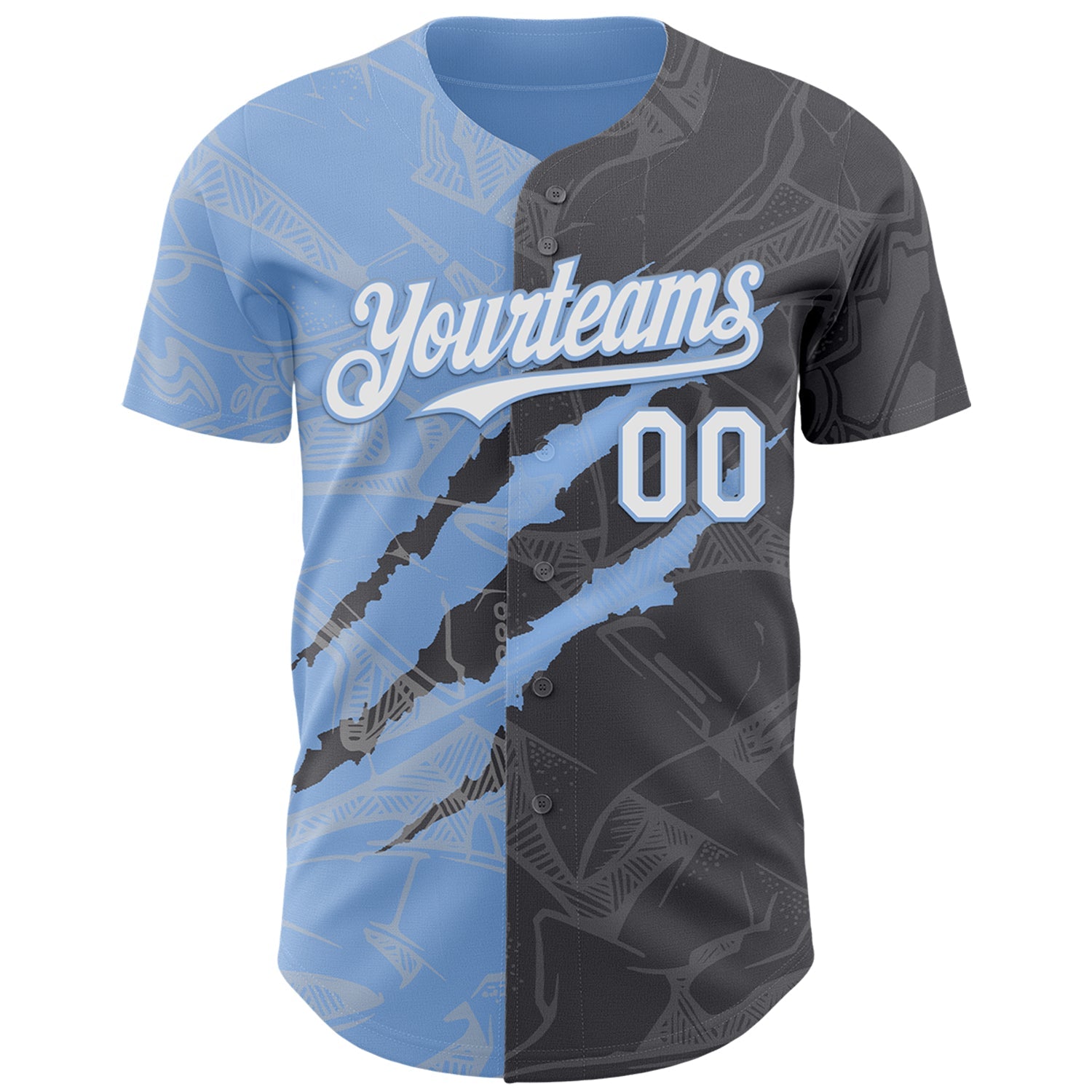 Custom Graffiti Pattern White Steel Gray-Light Blue 3D Scratch Authentic Baseball Jersey view 2