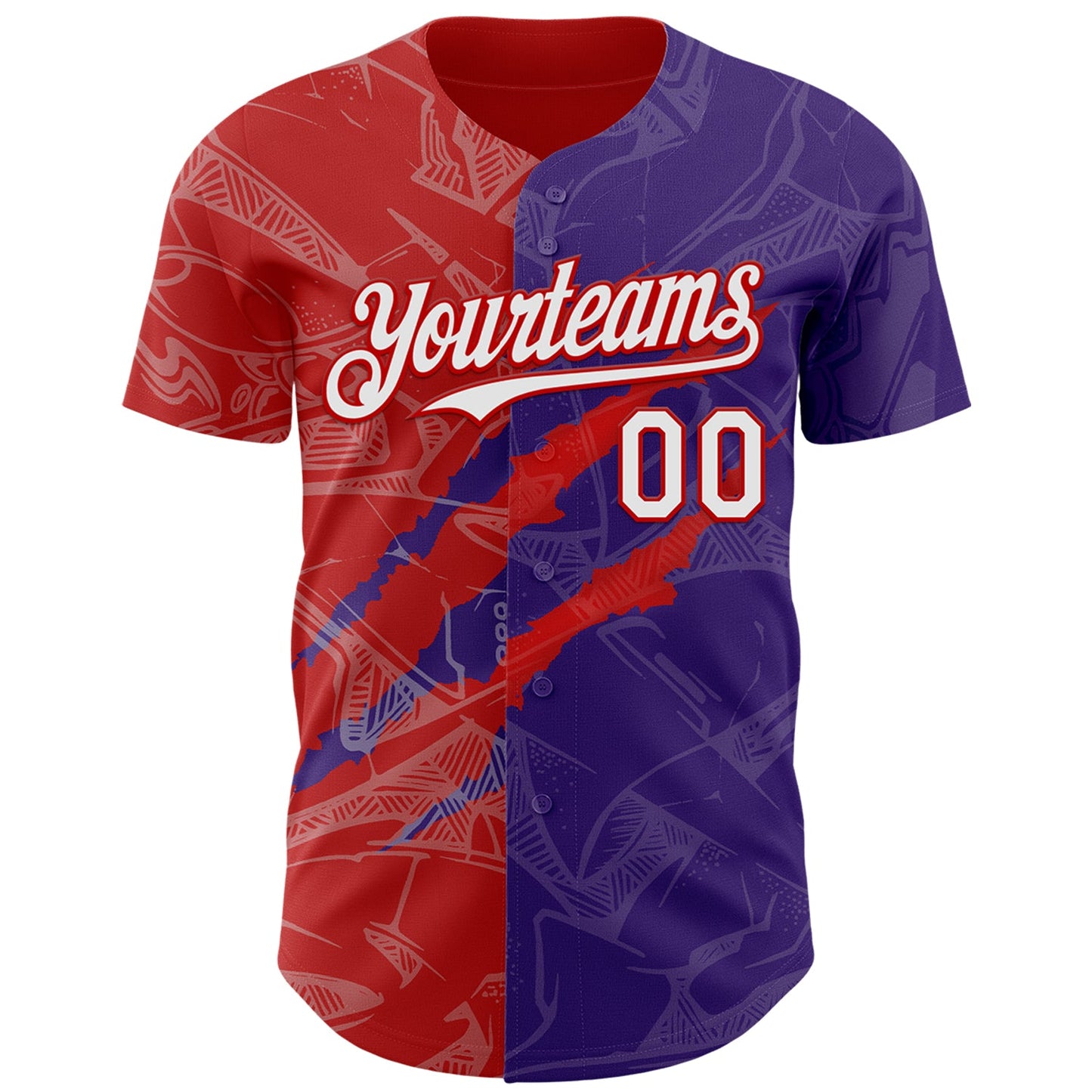 Custom Graffiti Pattern White Purple-Red 3D Scratch Authentic Baseball Jersey view 2