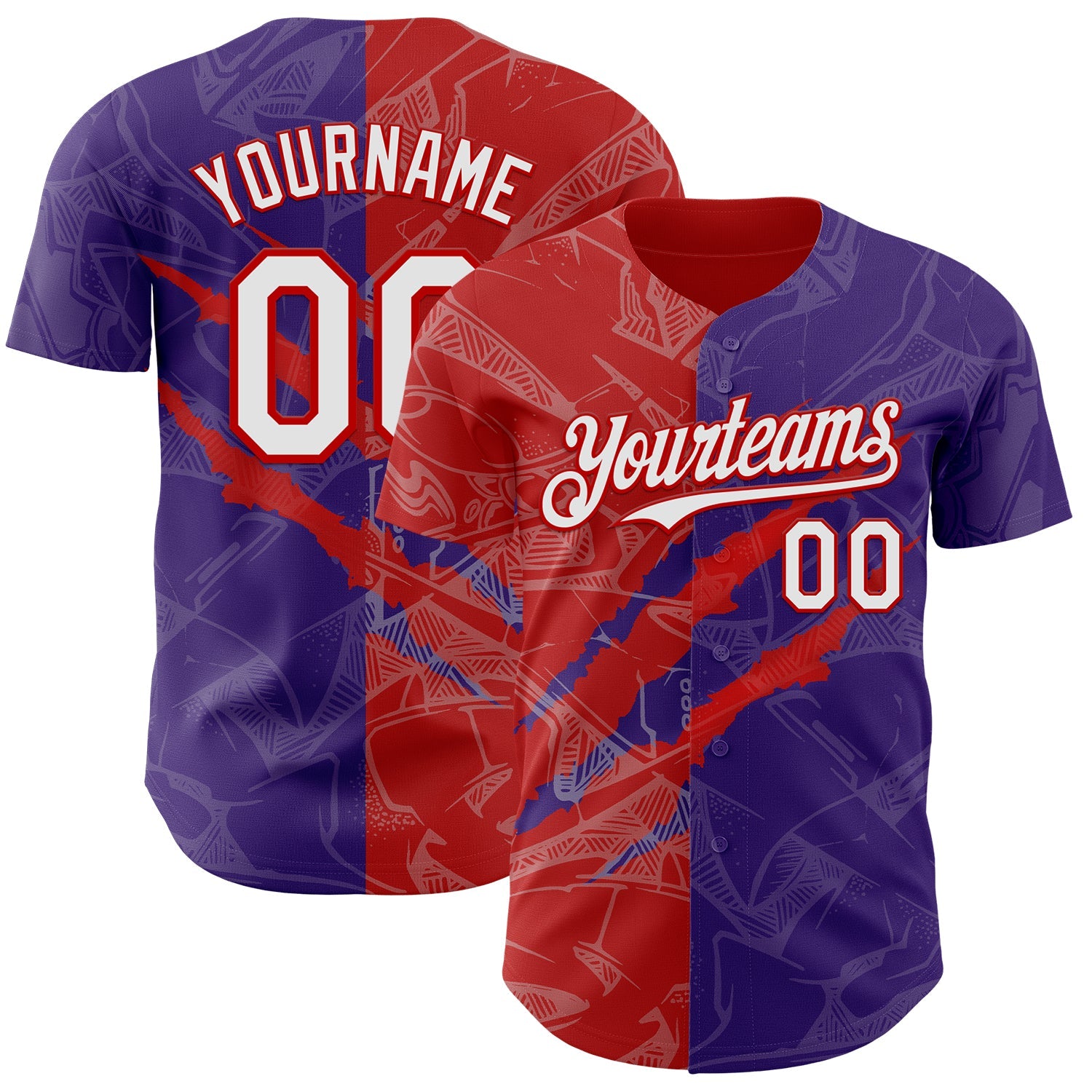 Custom Graffiti Pattern White Purple-Red 3D Scratch Authentic Baseball Jersey - Main View