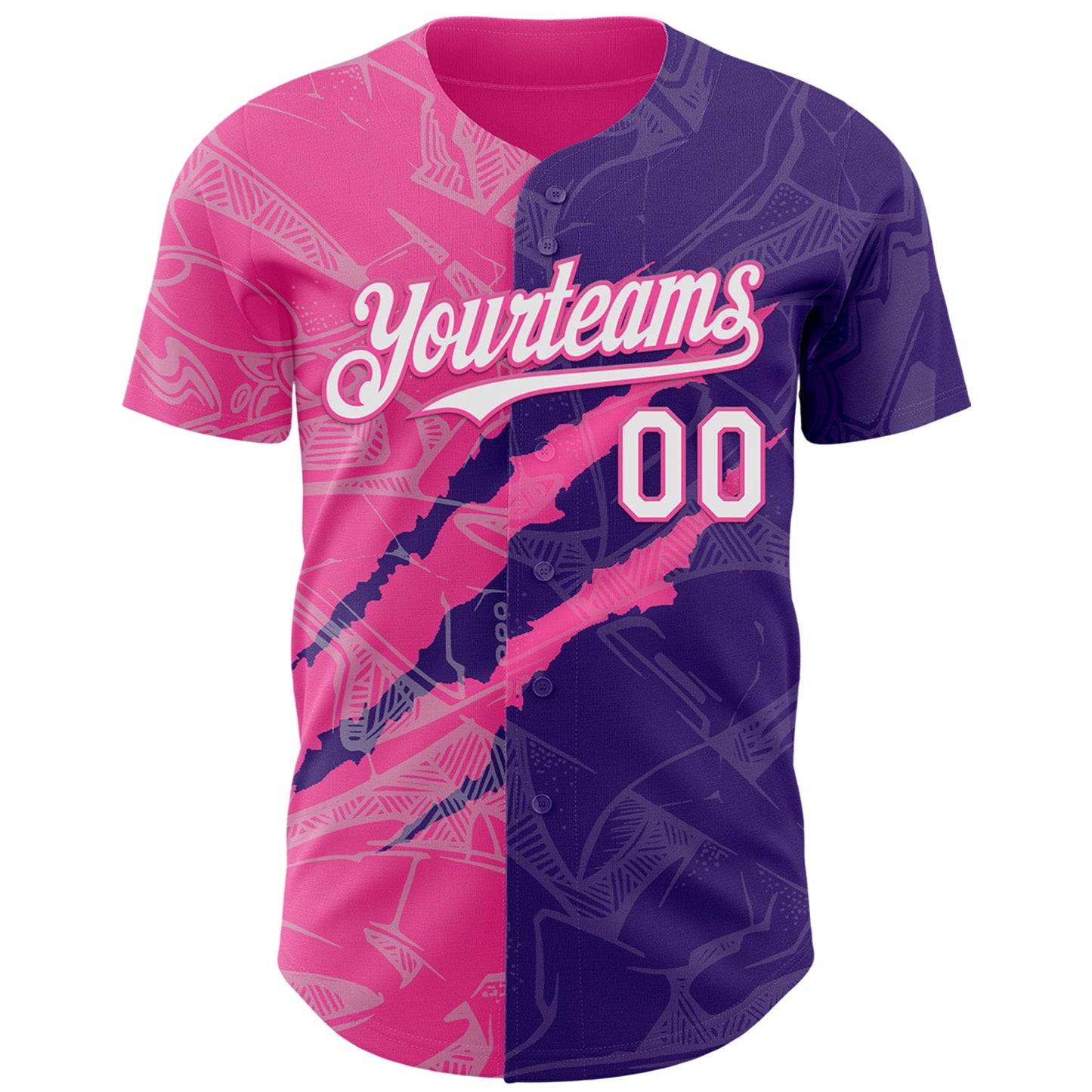 Custom Graffiti Pattern White Purple-Pink 3D Scratch Authentic Baseball Jersey view 2