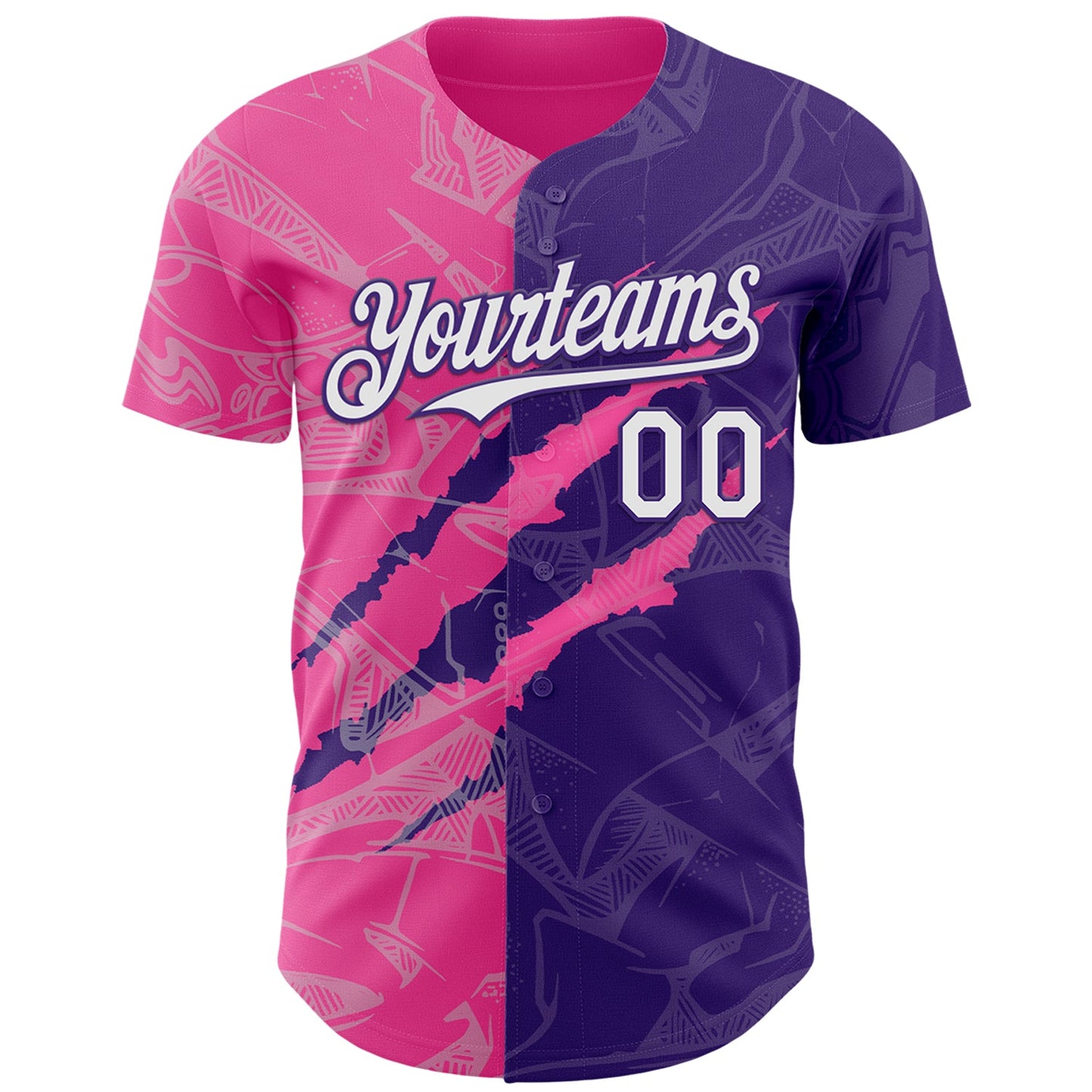 Custom Graffiti Pattern White Purple-Pink 3D Scratch Authentic Baseball Jersey view 2