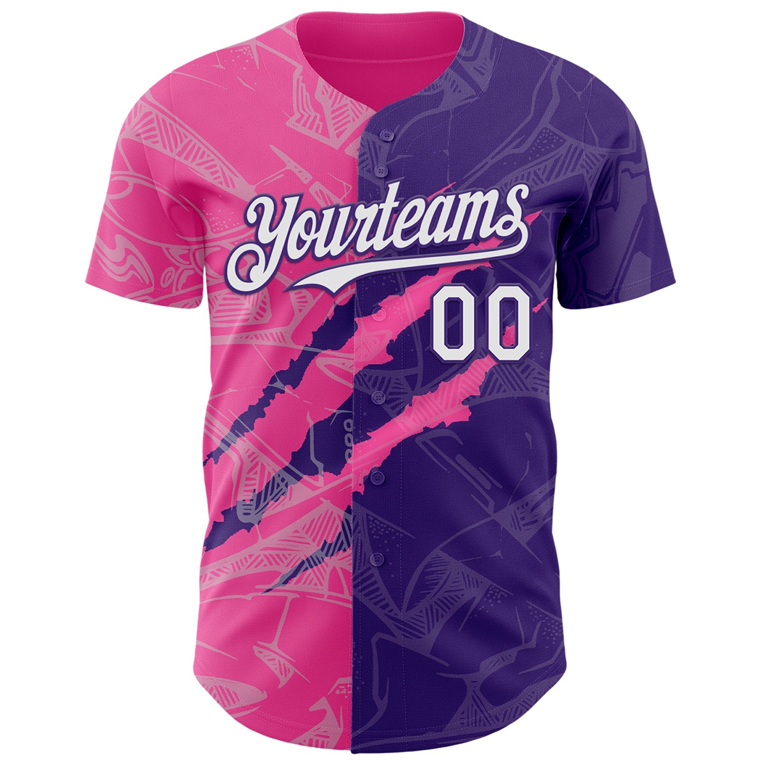 Custom Graffiti Pattern White Purple-Pink 3D Scratch Authentic Baseball Jersey view 2