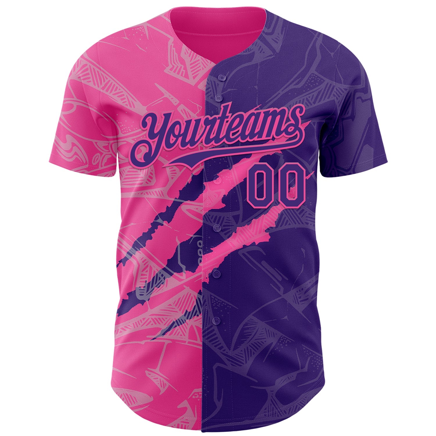 Custom Graffiti Pattern Purple-Pink 3D Scratch Authentic Baseball Jersey view 2