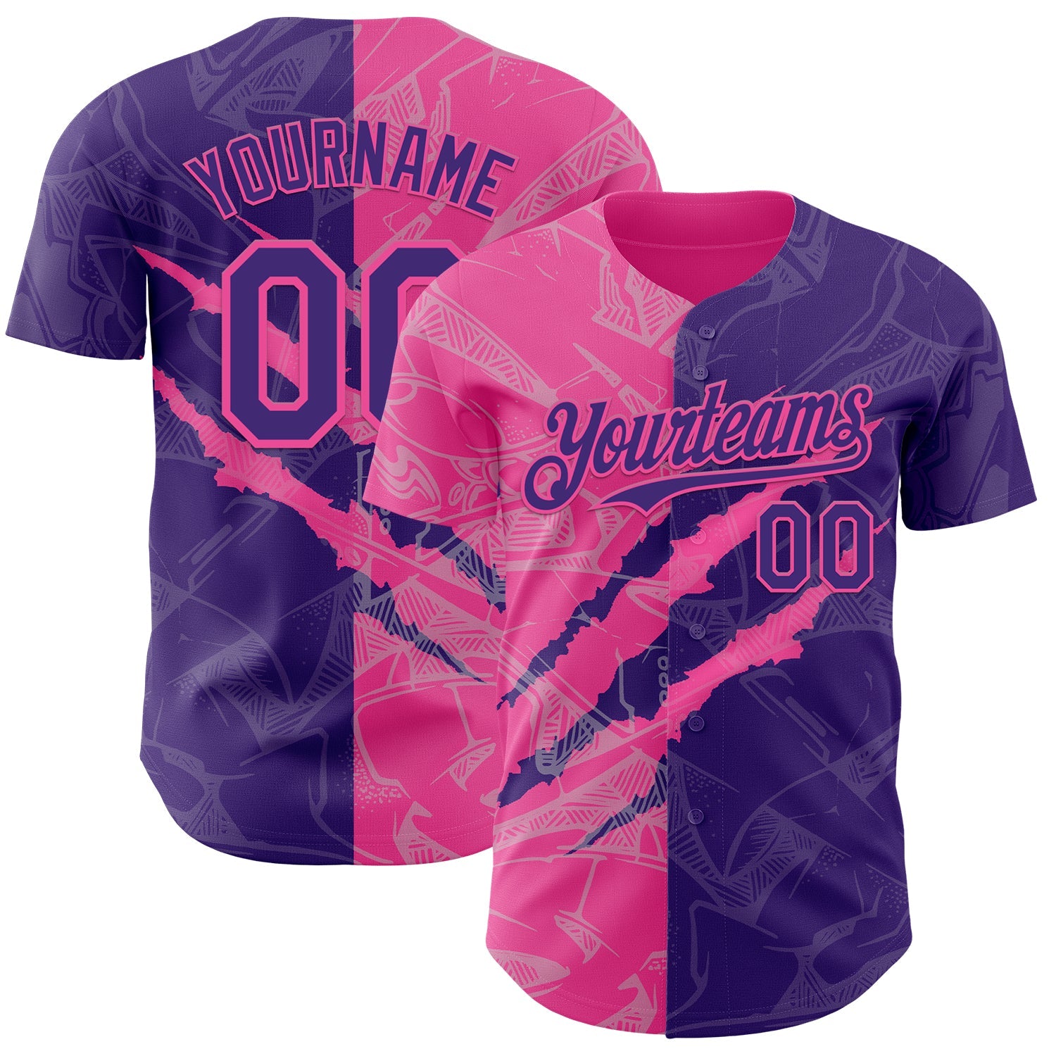Custom Graffiti Pattern Purple-Pink 3D Scratch Authentic Baseball Jersey - Main View