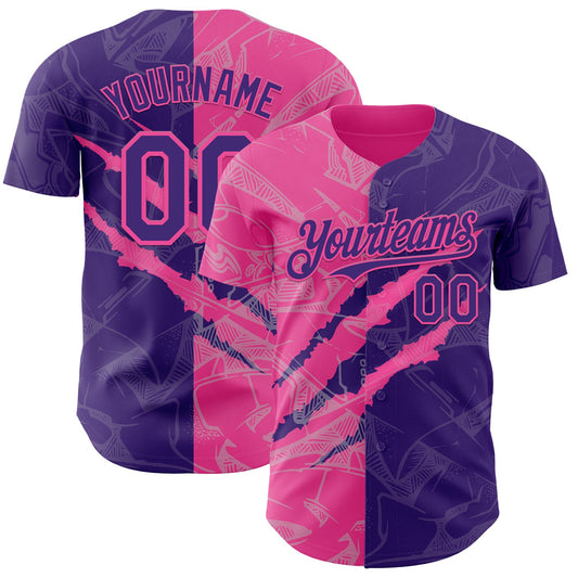 Custom Graffiti Pattern Purple-Pink 3D Scratch Authentic Baseball Jersey - Main View