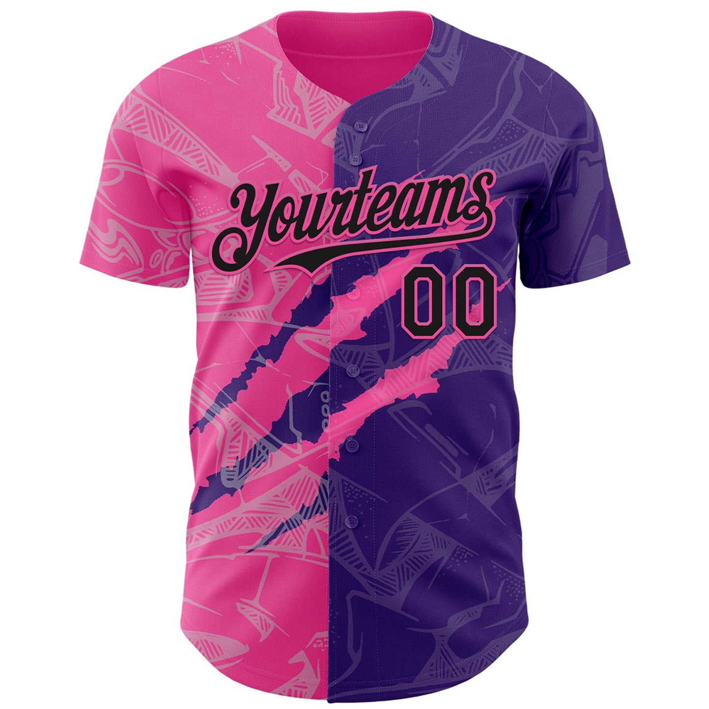 Custom Graffiti Pattern Black Purple-Pink 3D Scratch Authentic Baseball Jersey view 2