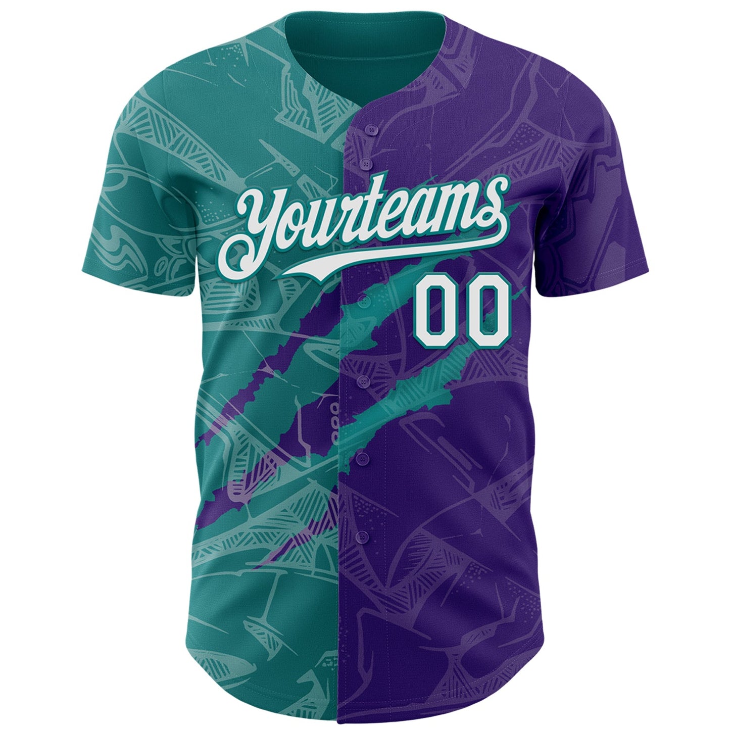 Custom Graffiti Pattern White Purple-Teal 3D Scratch Authentic Baseball Jersey view 2