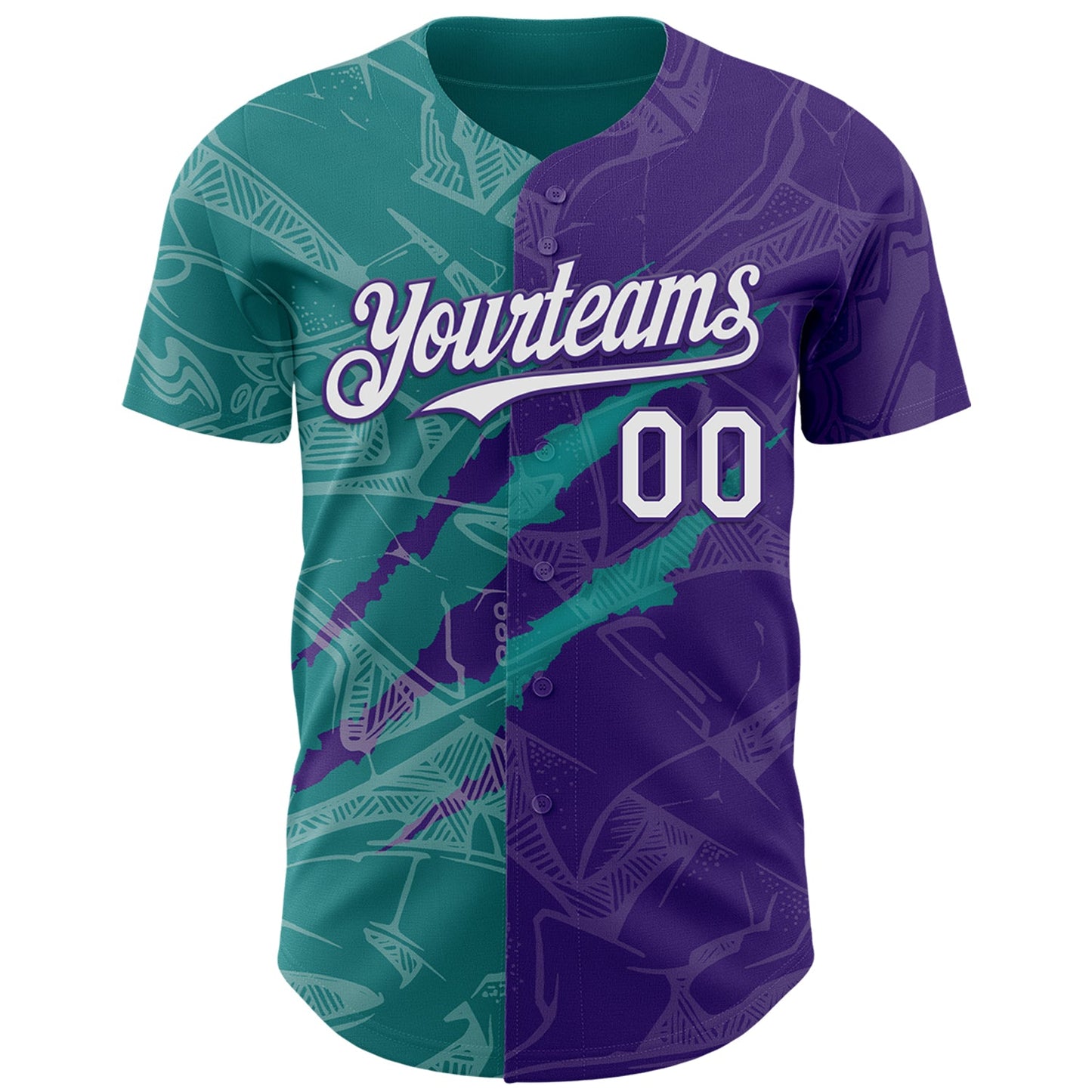 Custom Graffiti Pattern White Purple-Teal 3D Scratch Authentic Baseball Jersey view 2