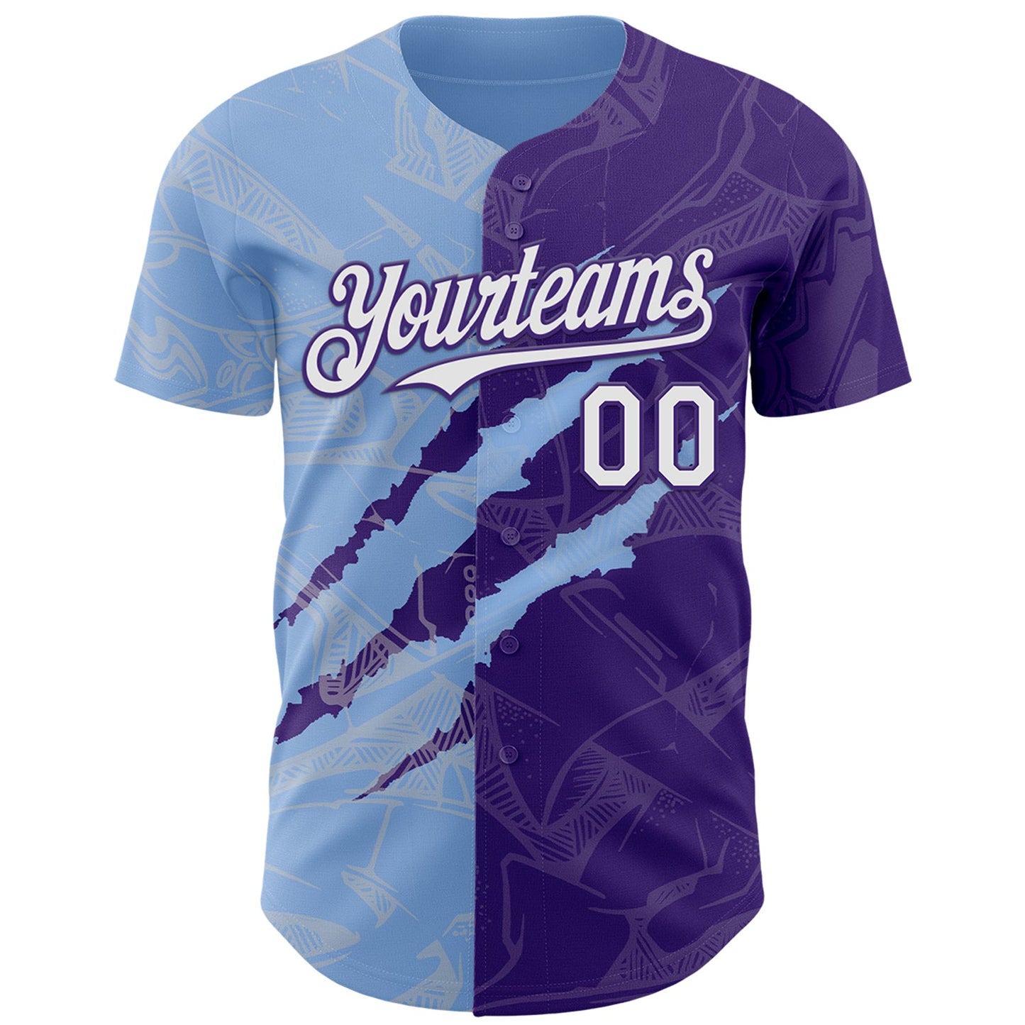 Custom Graffiti Pattern White Purple-Light Blue 3D Scratch Authentic Baseball Jersey view 2