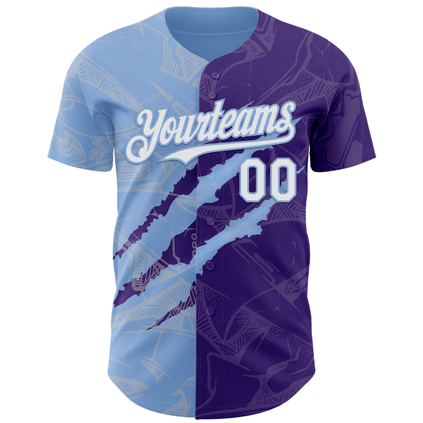 Custom Graffiti Pattern White Purple-Light Blue 3D Scratch Authentic Baseball Jersey view 2