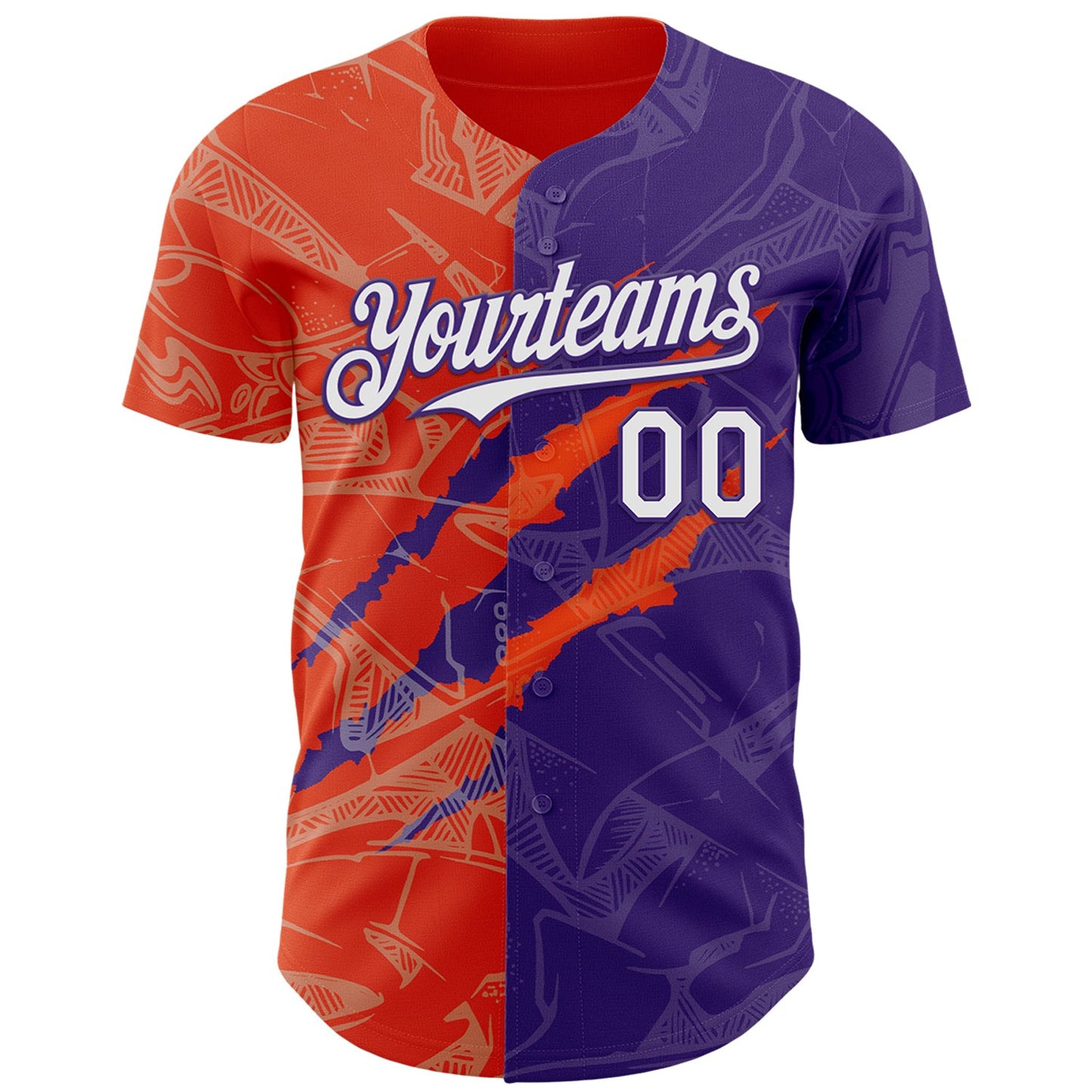 Custom Graffiti Pattern White Purple-Orange 3D Scratch Authentic Baseball Jersey view 2