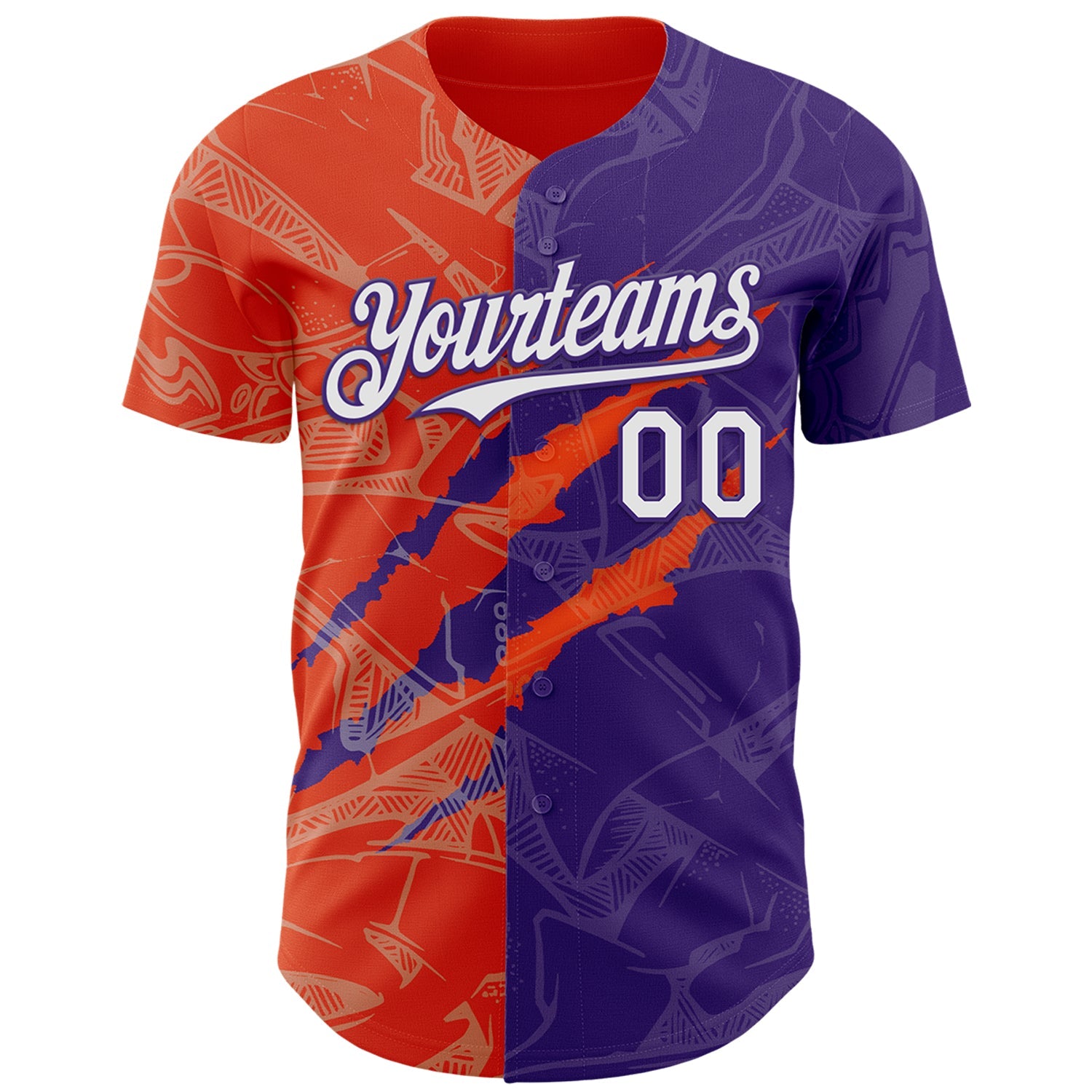 Custom Graffiti Pattern White Purple-Orange 3D Scratch Authentic Baseball Jersey view 2