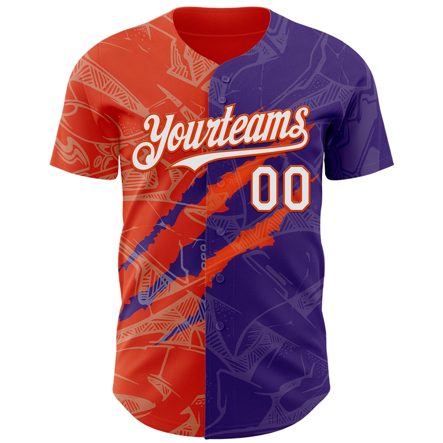 Custom Graffiti Pattern White Purple-Orange 3D Scratch Authentic Baseball Jersey view 2