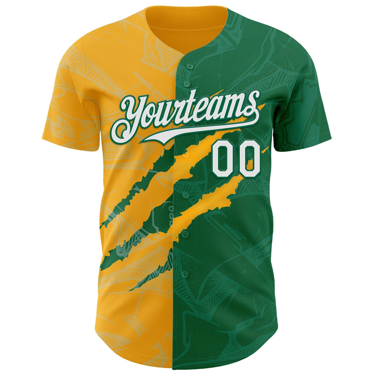 Custom Graffiti Pattern White Kelly Green-Gold 3D Scratch Authentic Baseball Jersey view 2