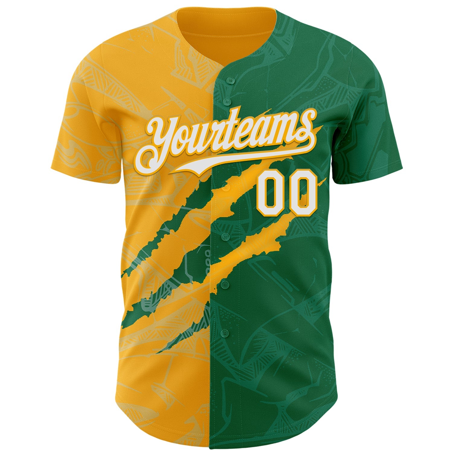Custom Graffiti Pattern White Kelly Green-Gold 3D Scratch Authentic Baseball Jersey view 2
