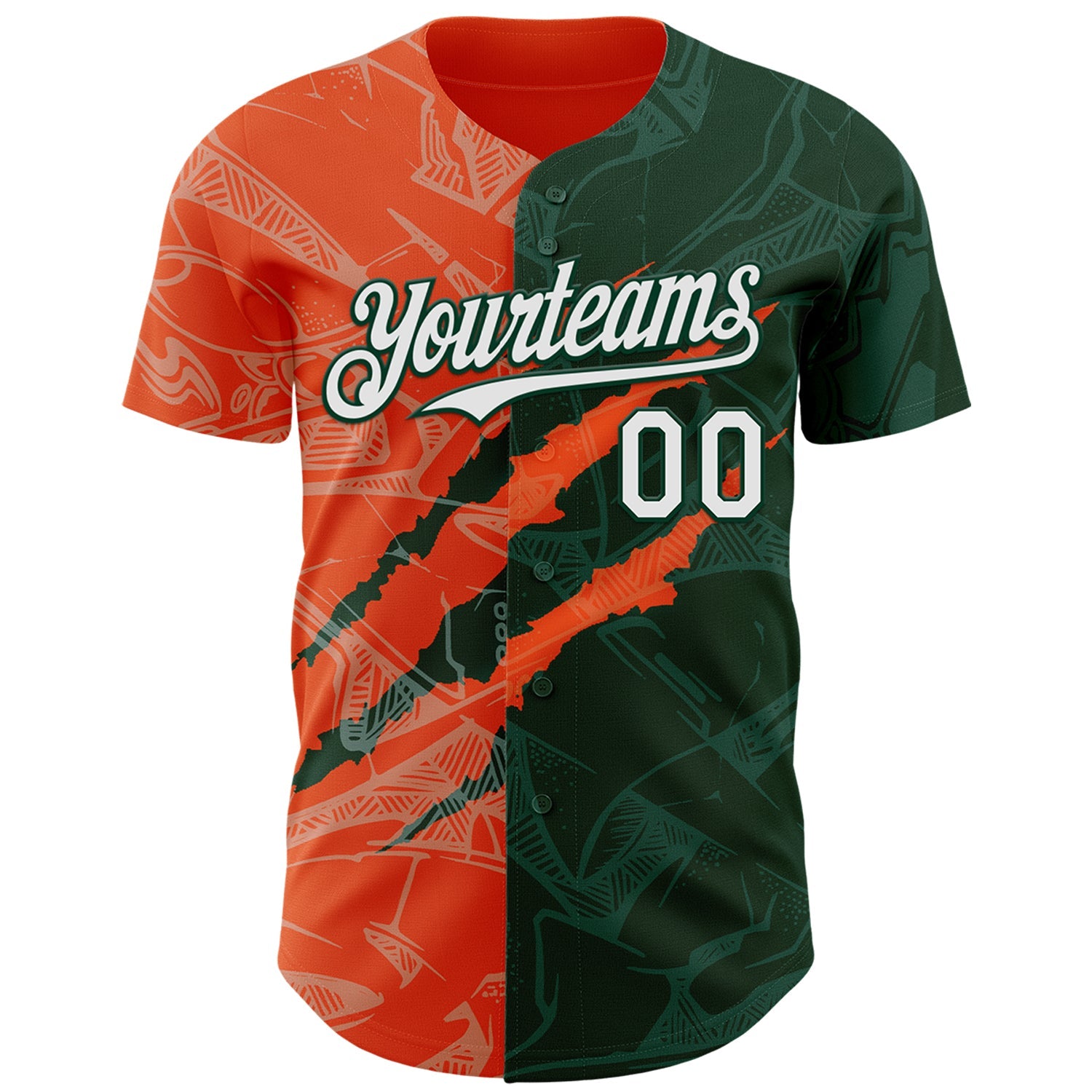 Custom Graffiti Pattern White Green-Orange 3D Scratch Authentic Baseball Jersey view 2