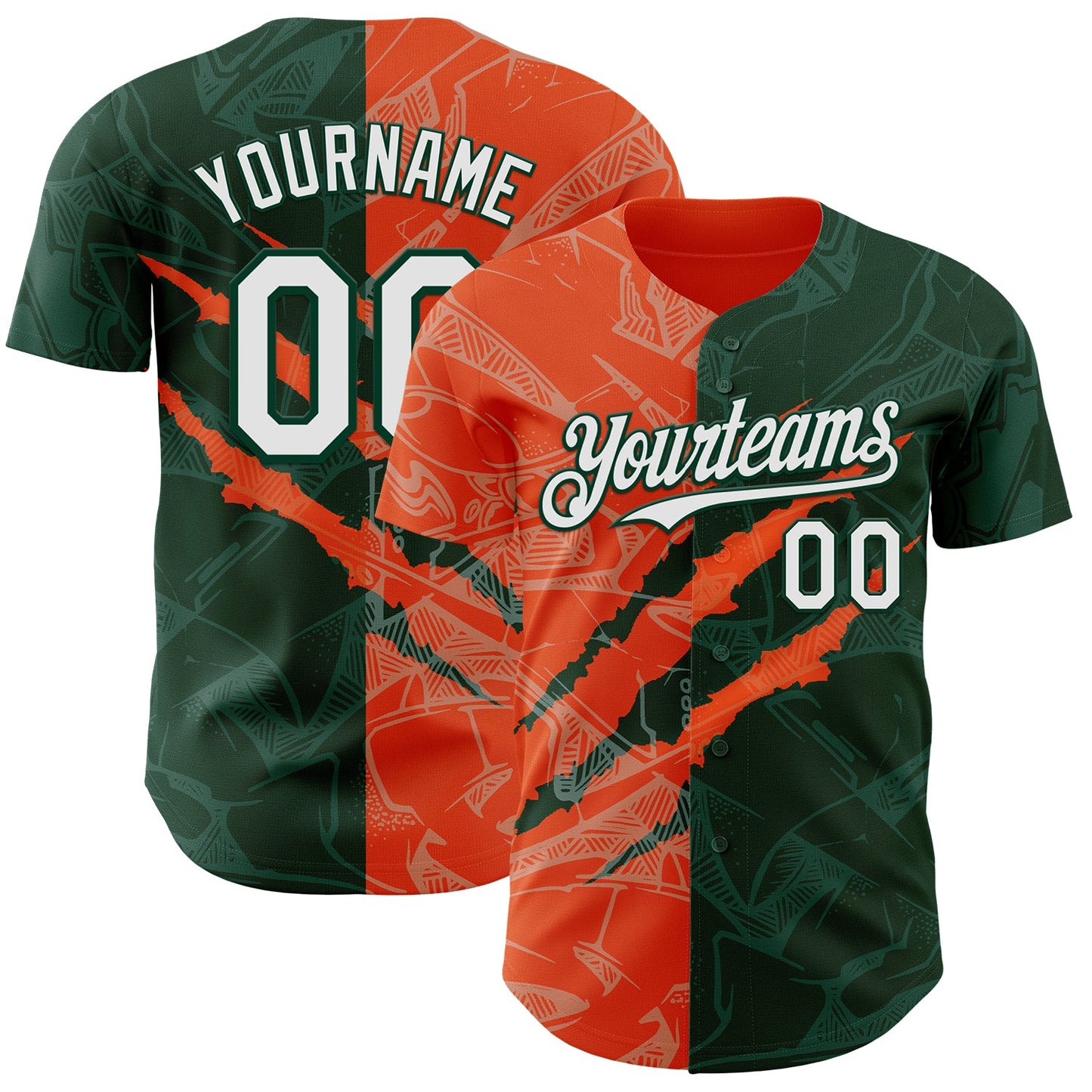 Custom Graffiti Pattern White Green-Orange 3D Scratch Authentic Baseball Jersey - Main View