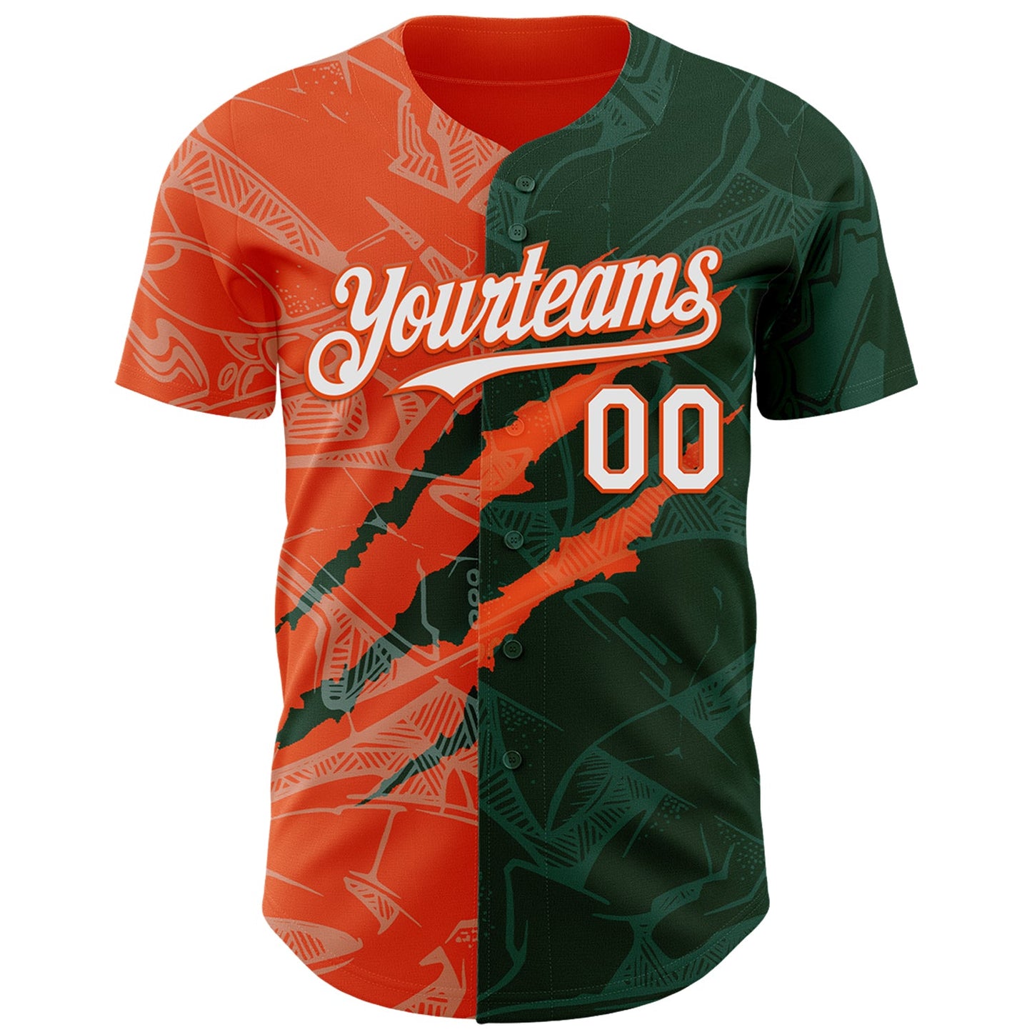 Custom Graffiti Pattern White Green-Orange 3D Scratch Authentic Baseball Jersey view 2