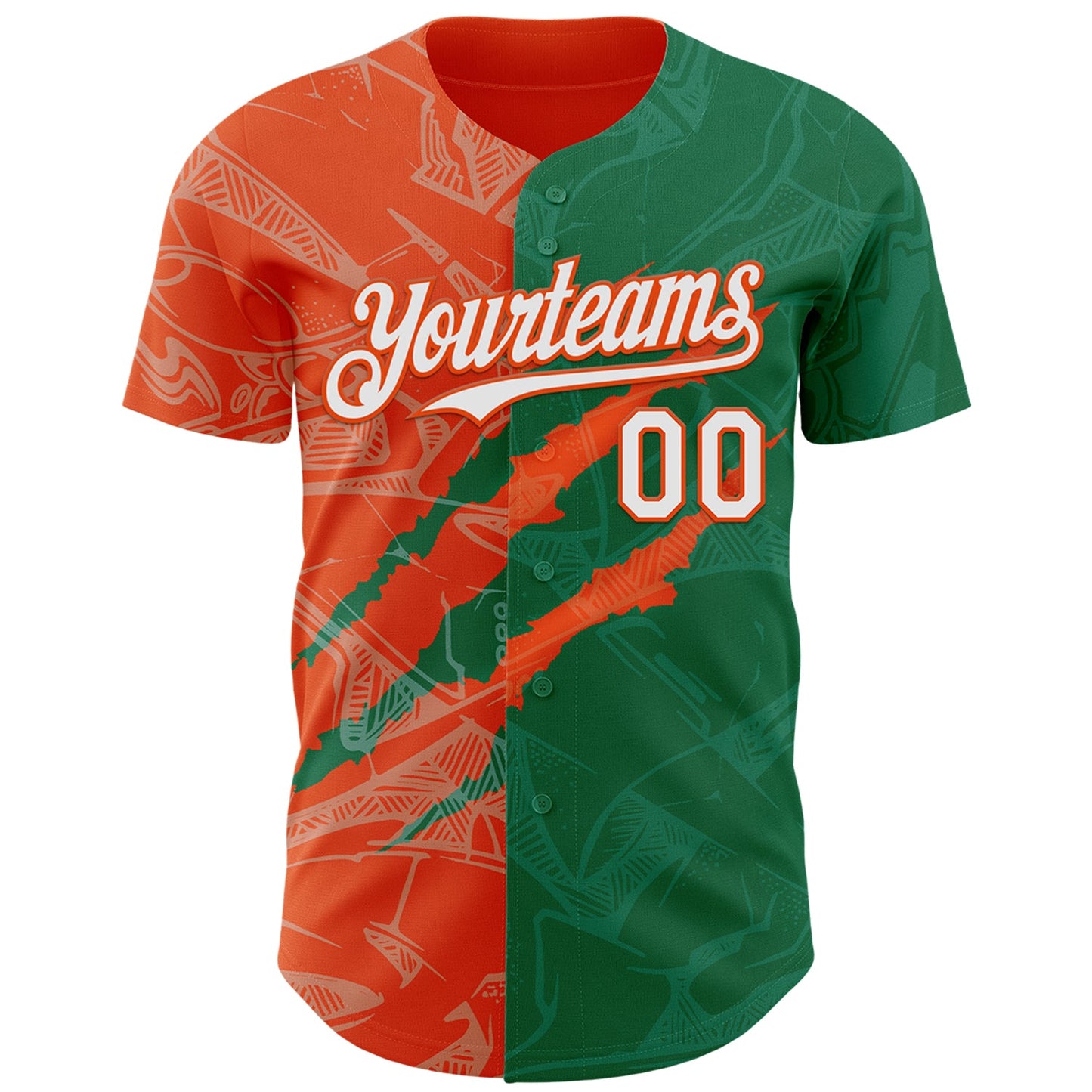 Custom Graffiti Pattern White Kelly Green-Orange 3D Scratch Authentic Baseball Jersey view 2