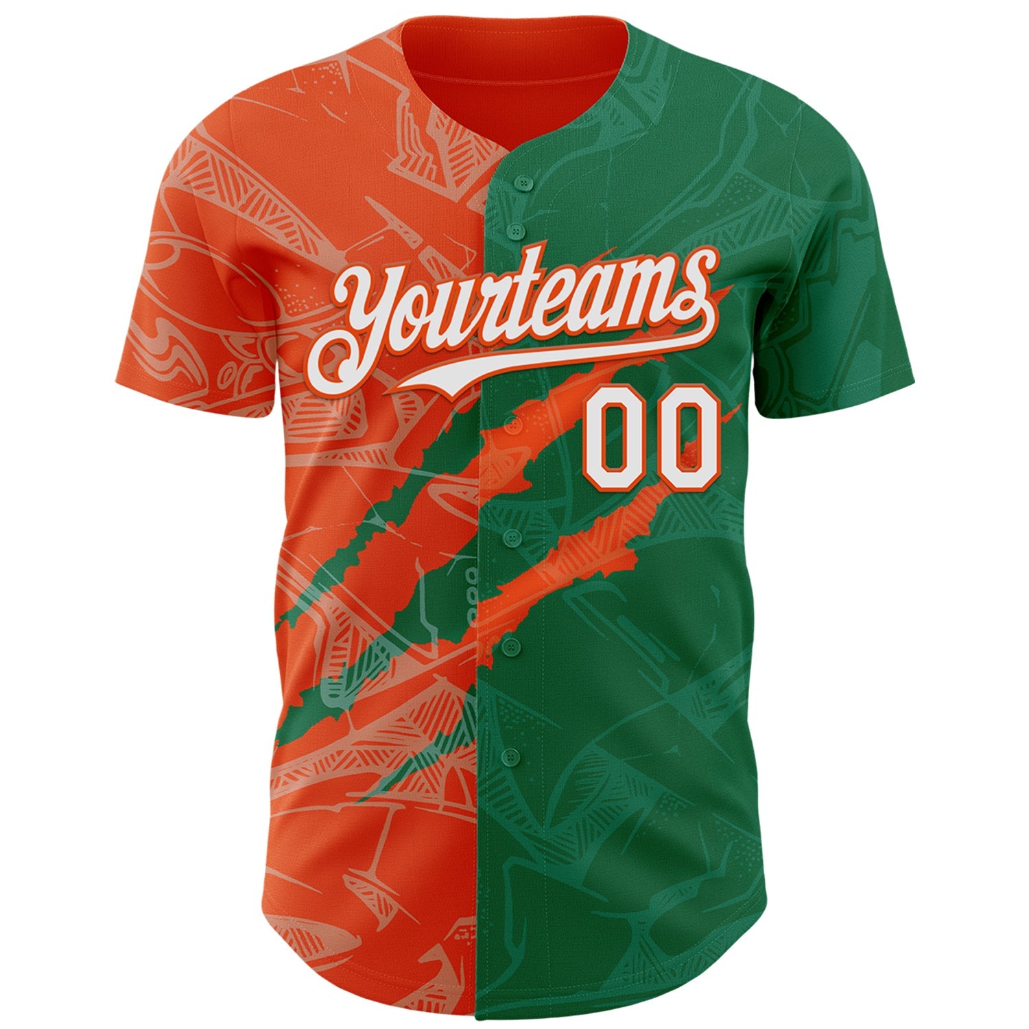 Custom Graffiti Pattern White Kelly Green-Orange 3D Scratch Authentic Baseball Jersey view 2