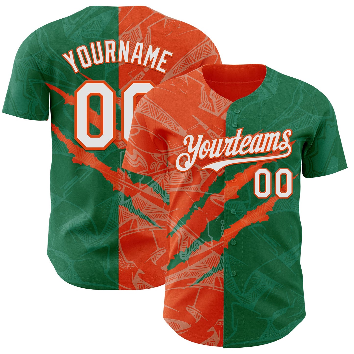 Custom Graffiti Pattern White Kelly Green-Orange 3D Scratch Authentic Baseball Jersey - Main View