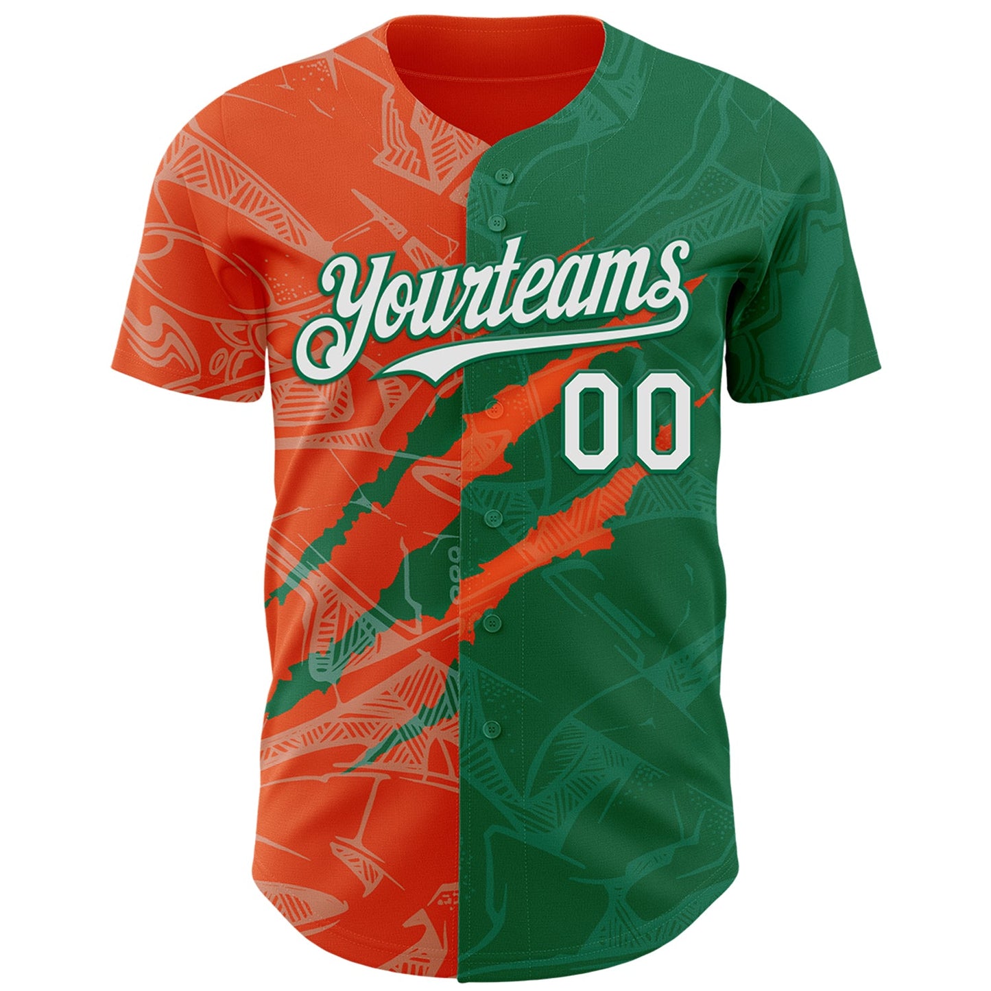 Custom Graffiti Pattern White Kelly Green-Orange 3D Scratch Authentic Baseball Jersey view 2