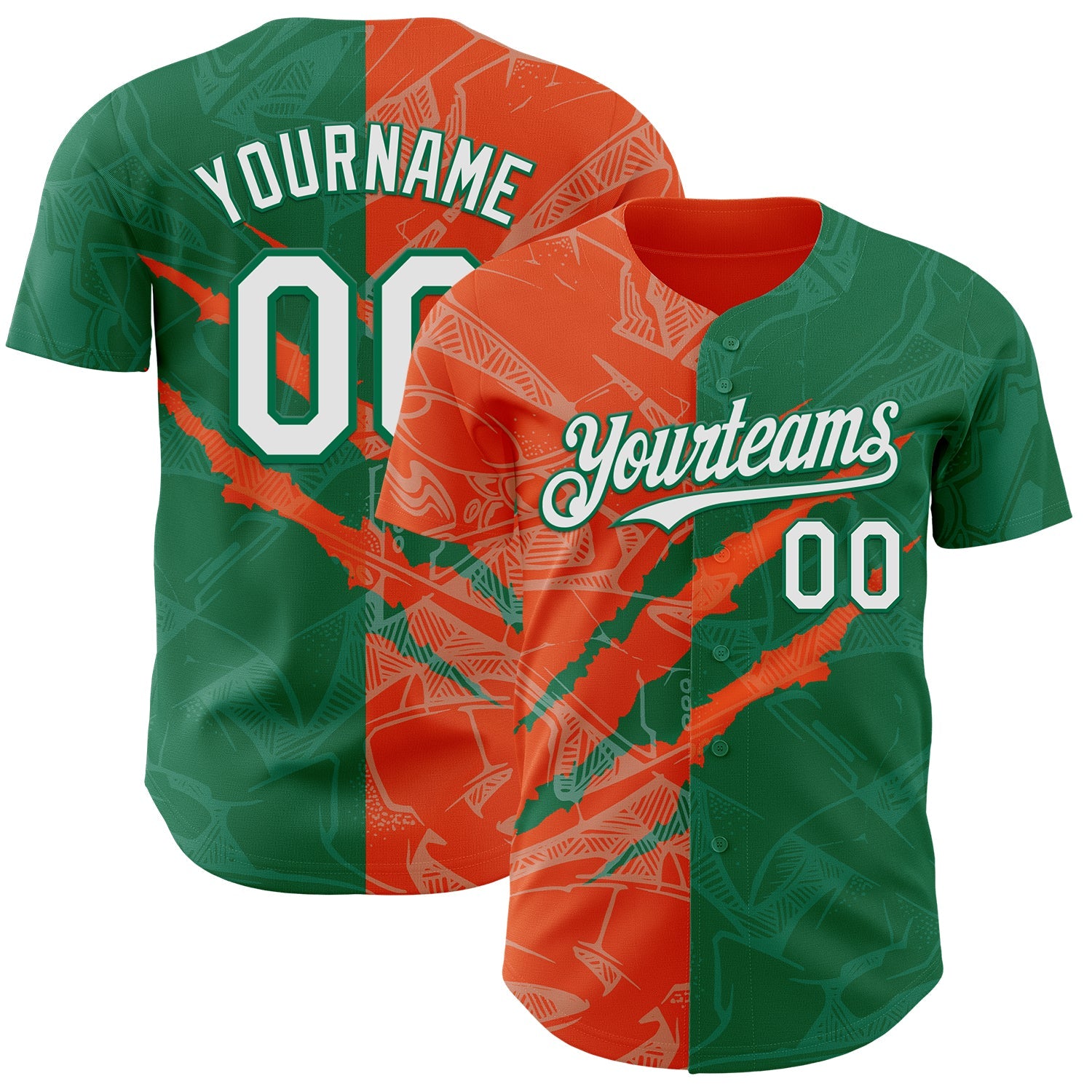 Custom Graffiti Pattern White Kelly Green-Orange 3D Scratch Authentic Baseball Jersey - Main View