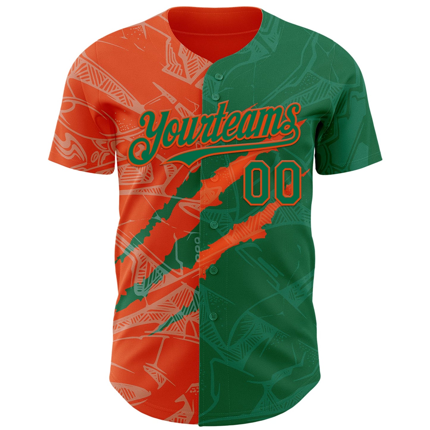 Custom Graffiti Pattern Kelly Green-Orange 3D Scratch Authentic Baseball Jersey view 2