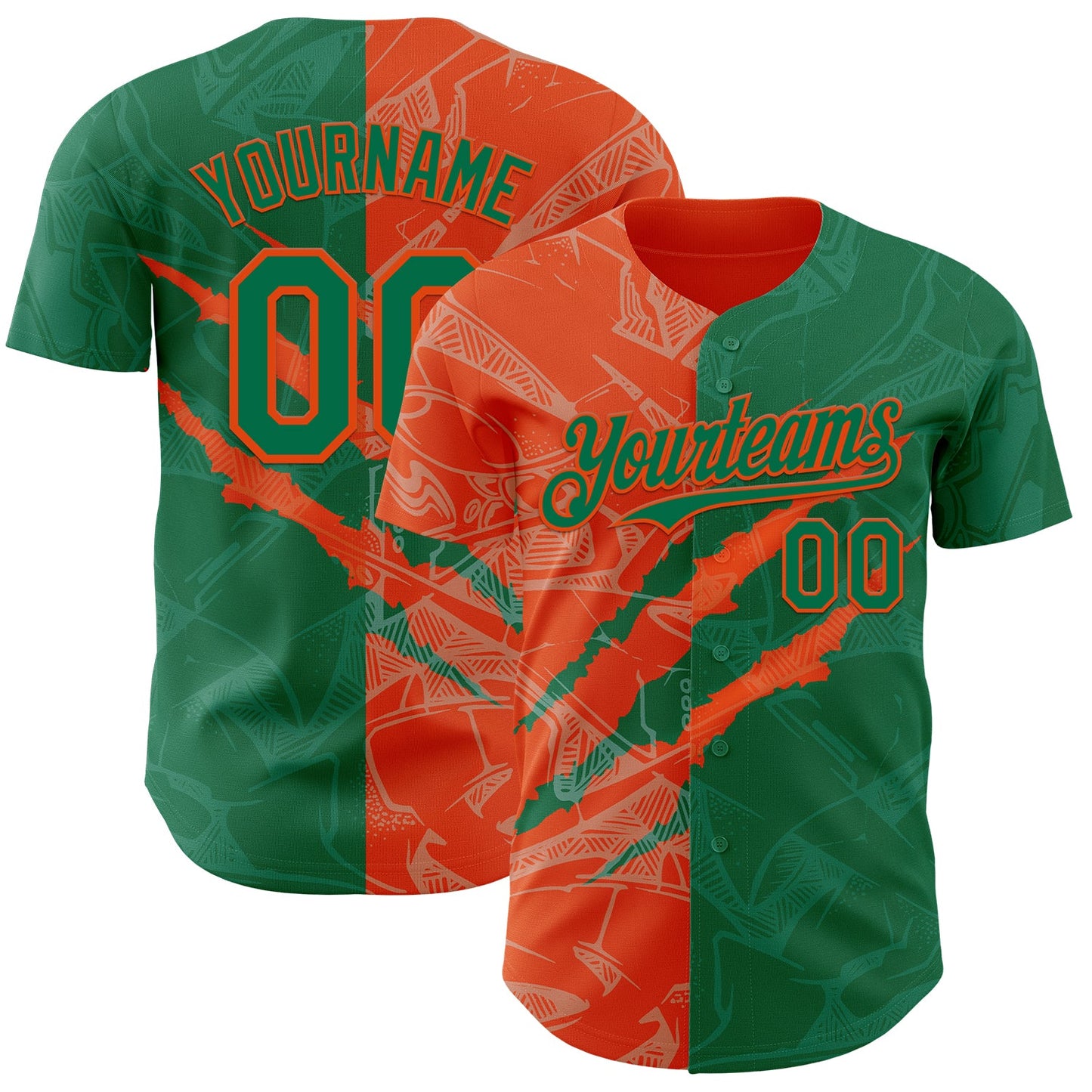 Custom Graffiti Pattern Kelly Green-Orange 3D Scratch Authentic Baseball Jersey - Main View