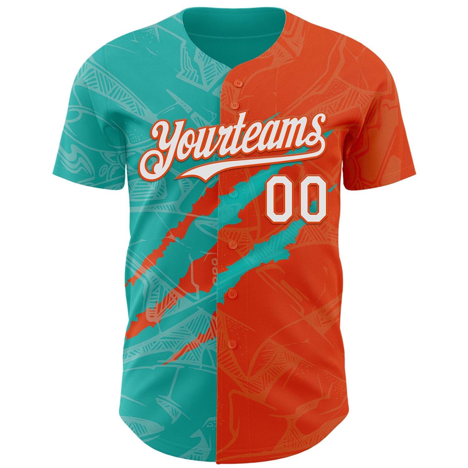 Custom Graffiti Pattern White Orange-Aqua 3D Scratch Authentic Baseball Jersey view 2