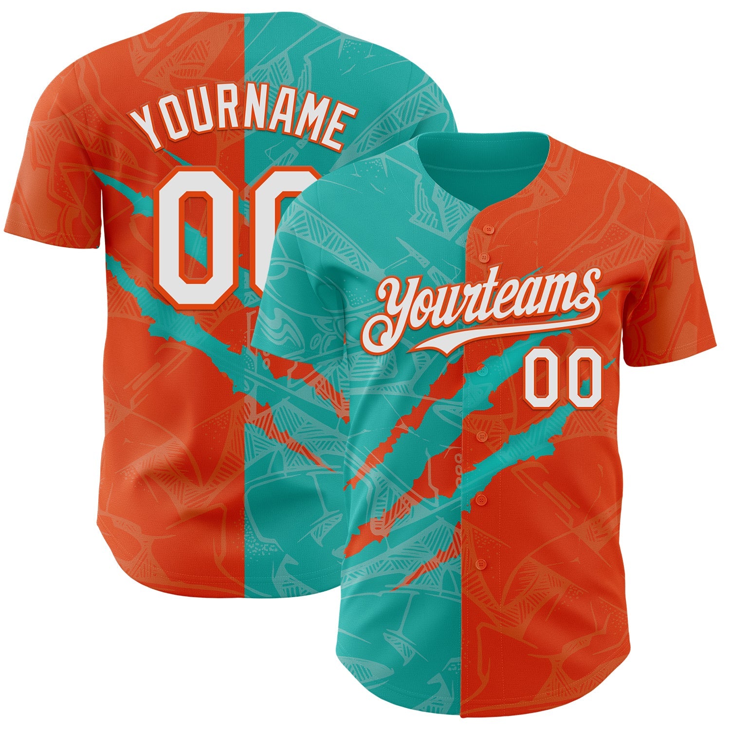 Custom Graffiti Pattern White Orange-Aqua 3D Scratch Authentic Baseball Jersey - Main View