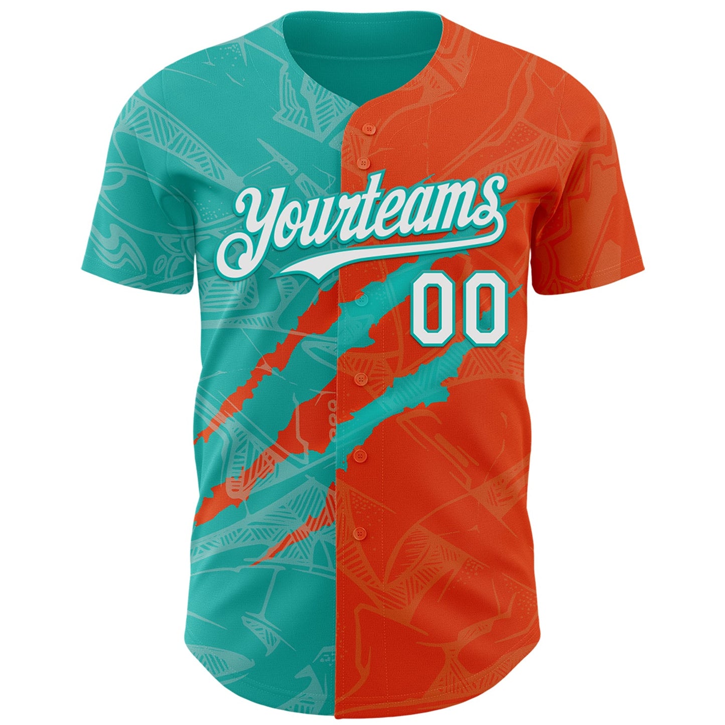 Custom Graffiti Pattern White Orange-Aqua 3D Scratch Authentic Baseball Jersey view 2