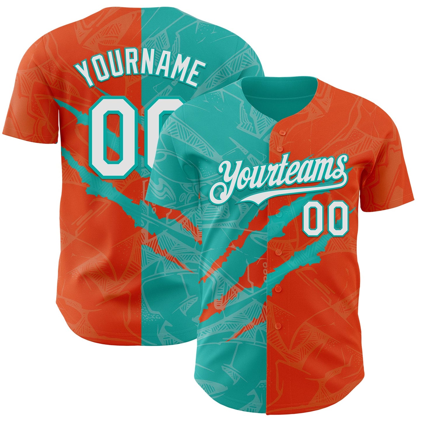 Custom Graffiti Pattern White Orange-Aqua 3D Scratch Authentic Baseball Jersey - Main View
