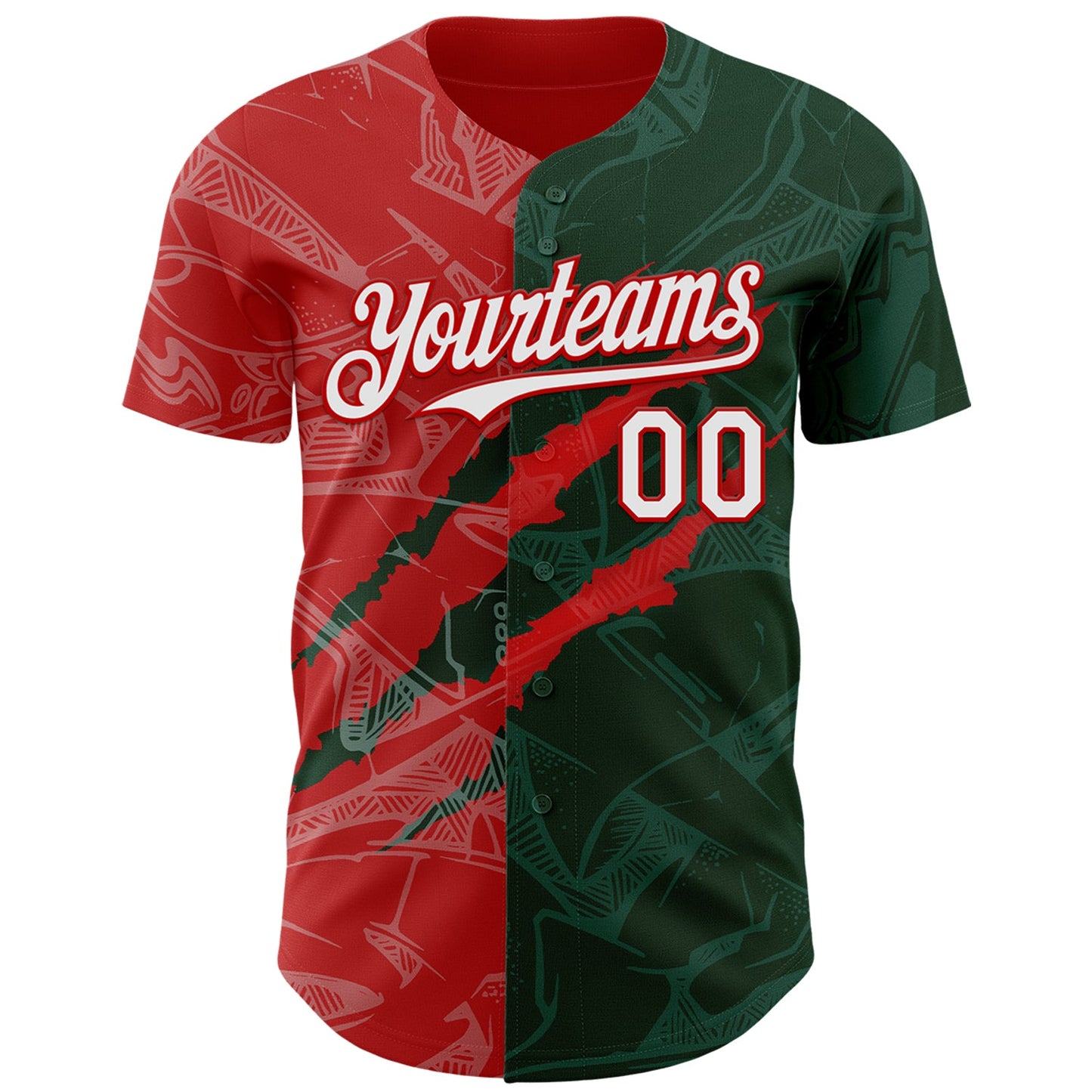 Custom Graffiti Pattern White Green-Red 3D Scratch Authentic Baseball Jersey view 2