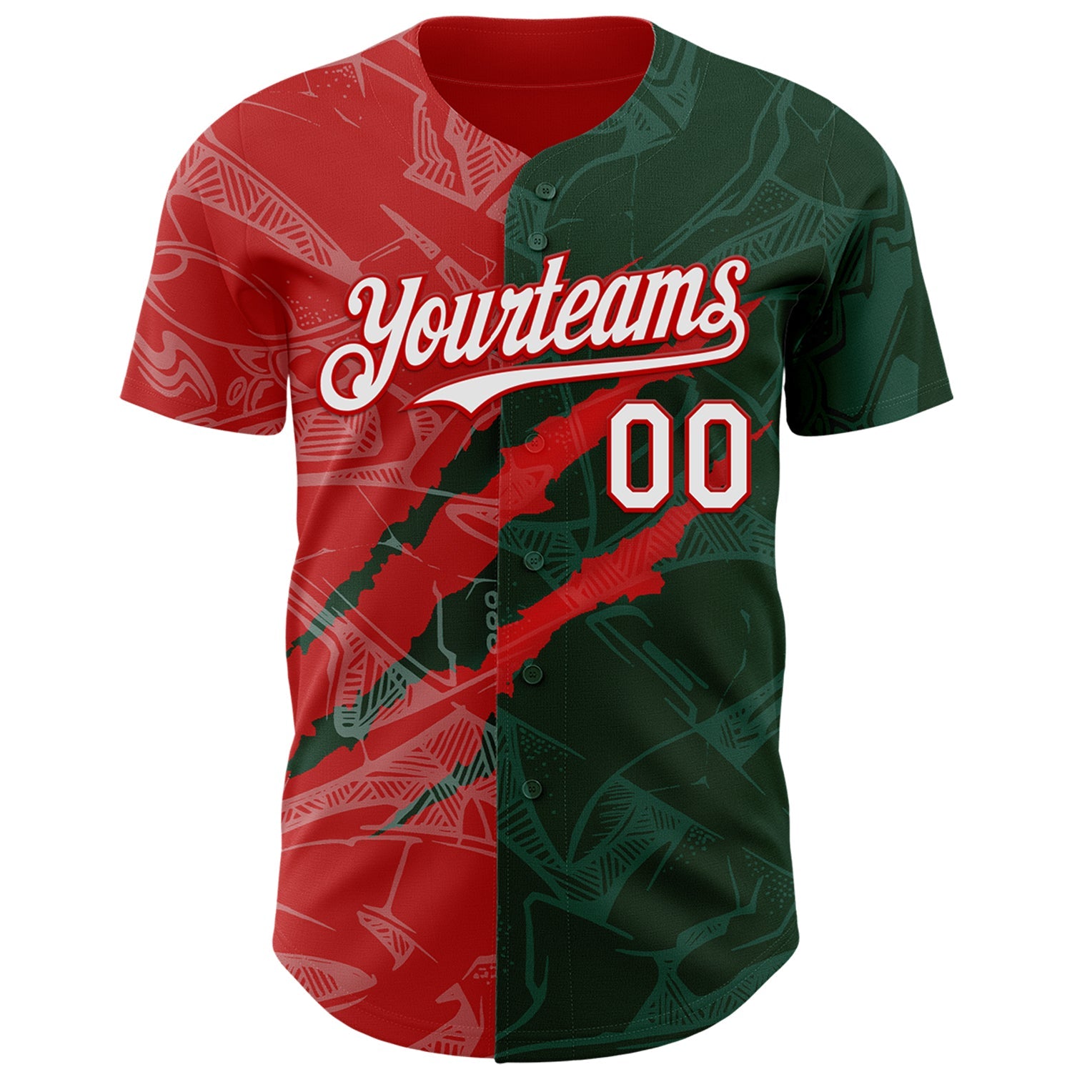 Custom Graffiti Pattern White Green-Red 3D Scratch Authentic Baseball Jersey view 2