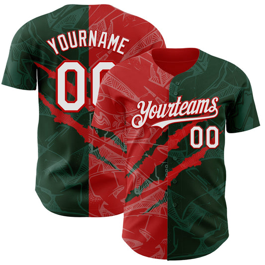 Custom Graffiti Pattern White Green-Red 3D Scratch Authentic Baseball Jersey - Main View