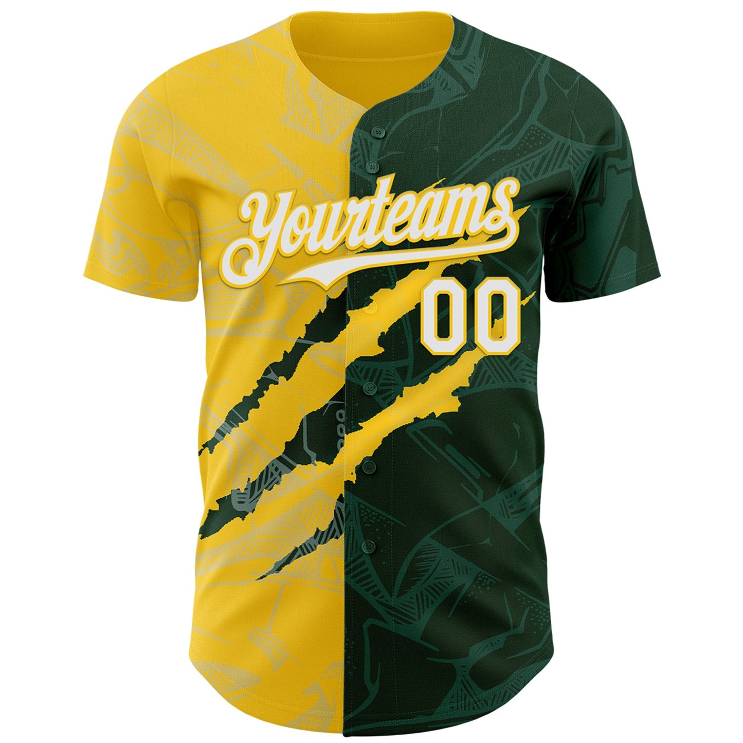 Custom Graffiti Pattern White Green-Yellow 3D Scratch Authentic Baseball Jersey view 2