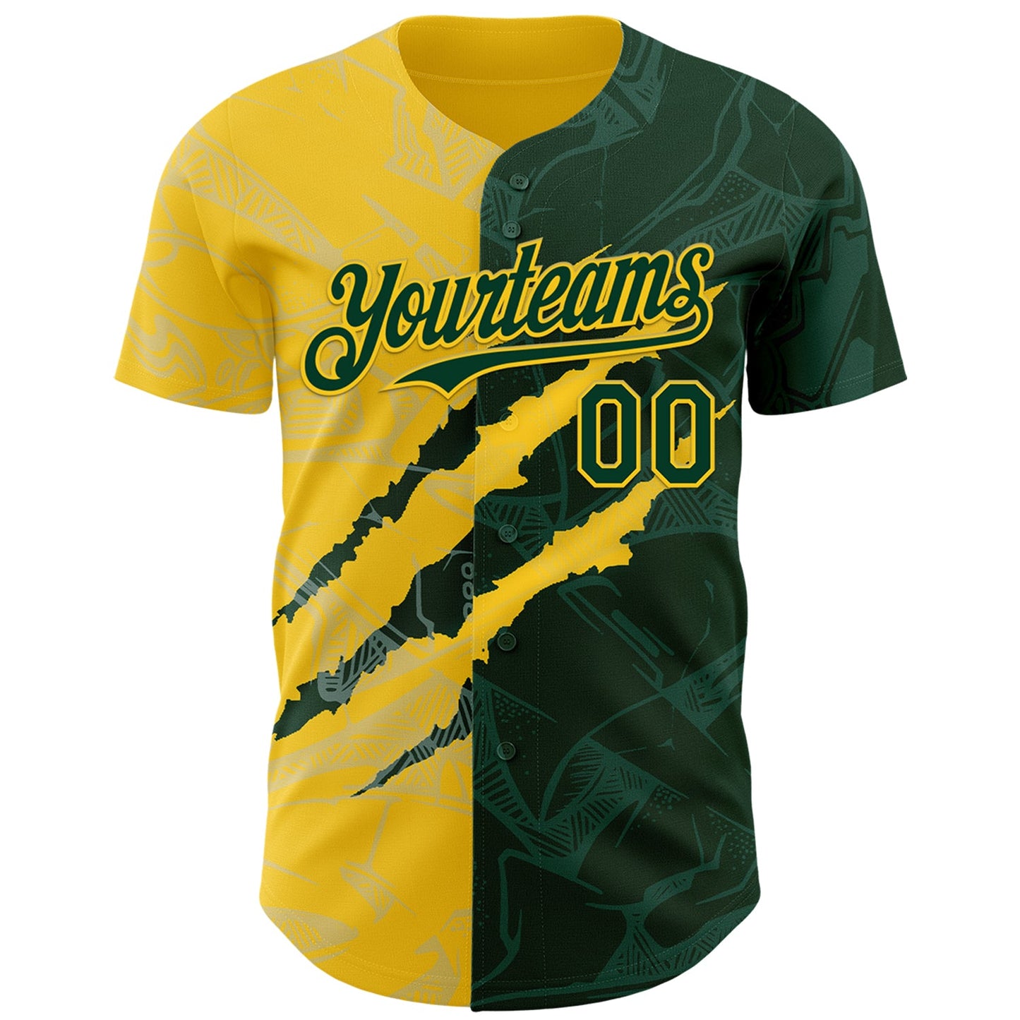 Custom Graffiti Pattern Green-Yellow 3D Scratch Authentic Baseball Jersey view 2