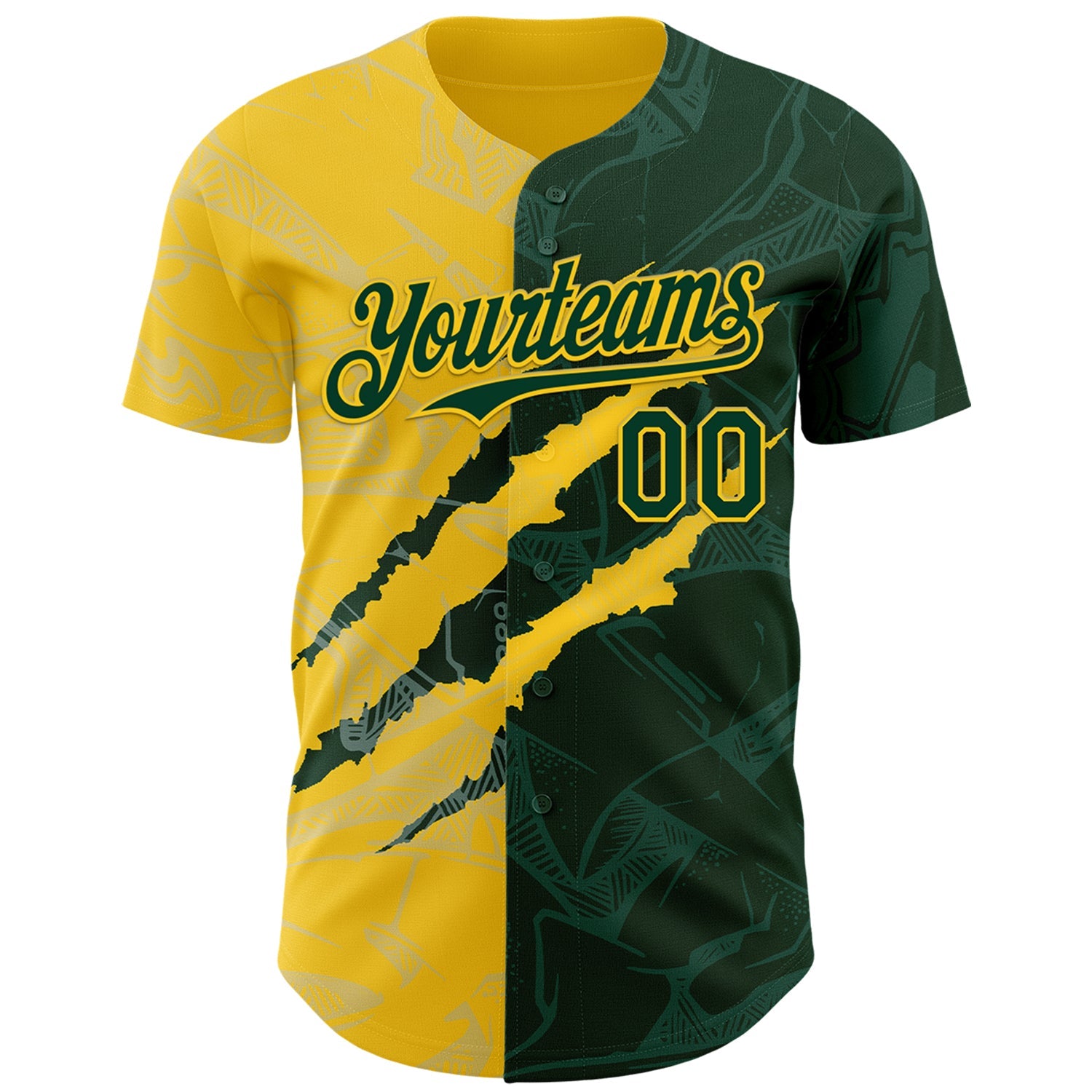 Custom Graffiti Pattern Green-Yellow 3D Scratch Authentic Baseball Jersey view 2