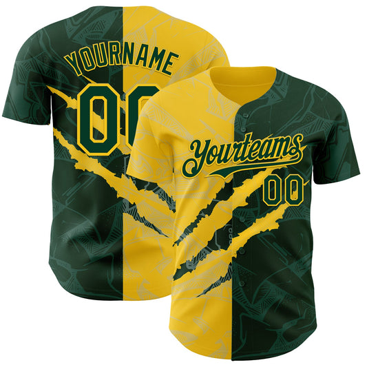Custom Graffiti Pattern Green-Yellow 3D Scratch Authentic Baseball Jersey - Main View
