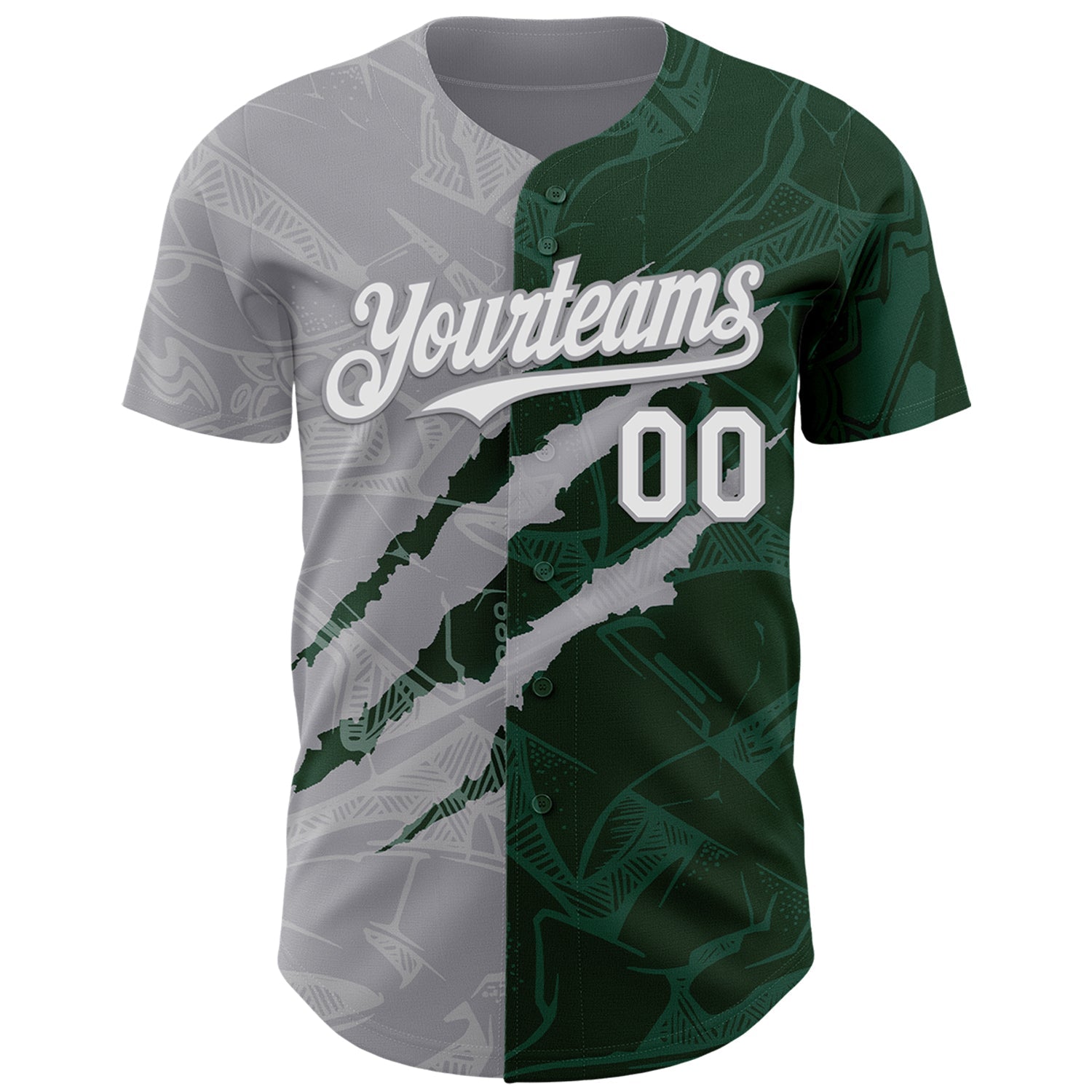 Custom Graffiti Pattern White Green-Gray 3D Scratch Authentic Baseball Jersey view 2