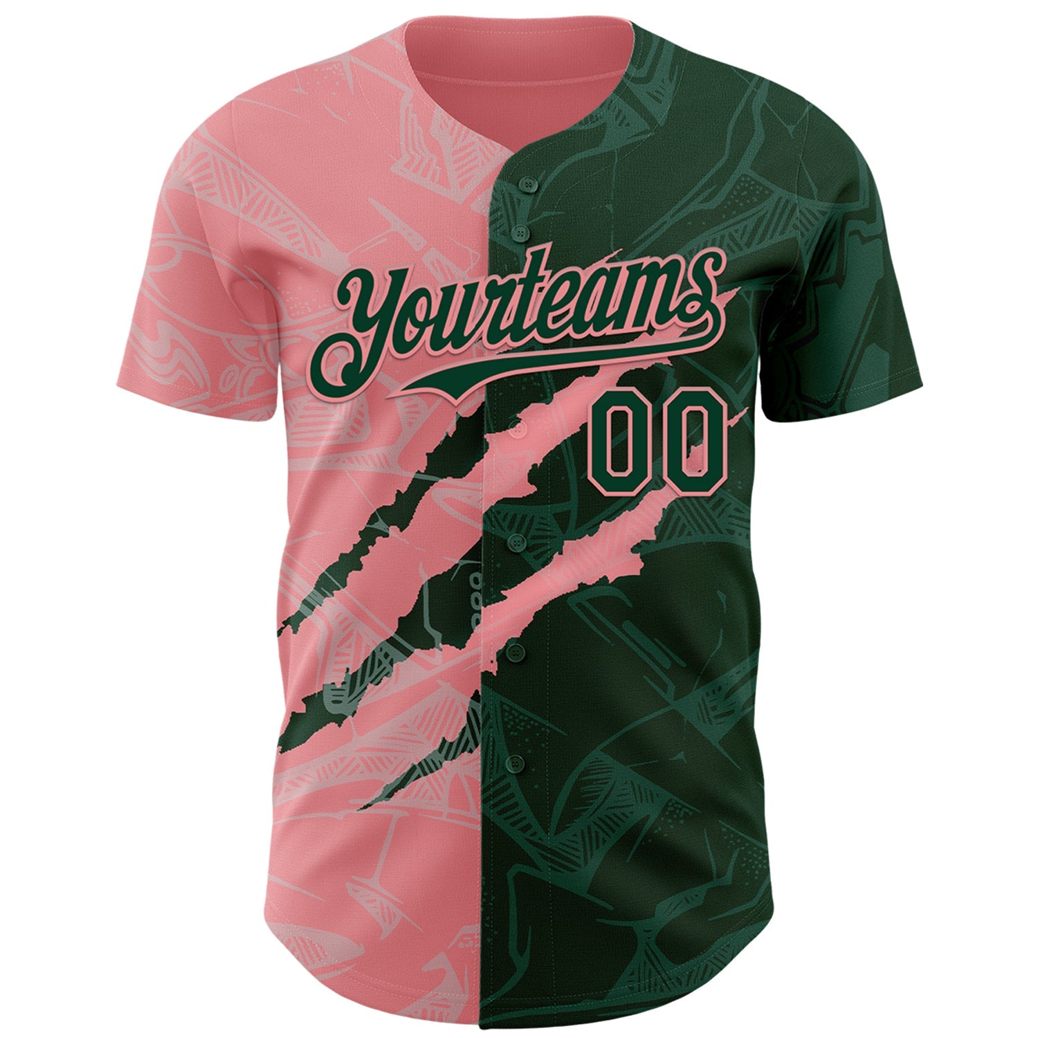 Custom Graffiti Pattern Green-Medium Pink 3D Scratch Authentic Baseball Jersey view 2