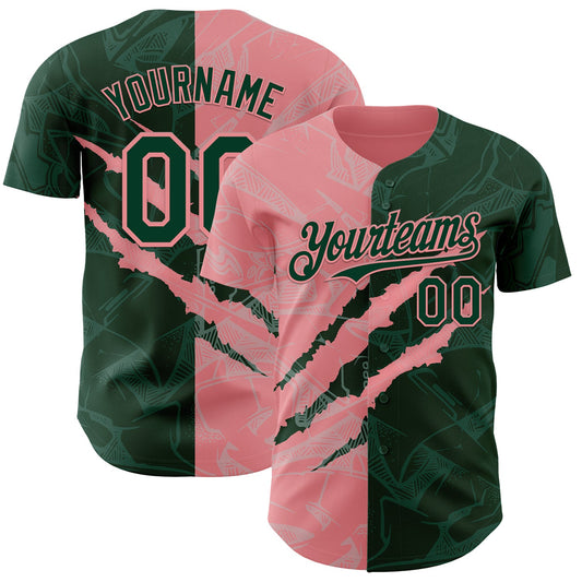 Custom Graffiti Pattern Green-Medium Pink 3D Scratch Authentic Baseball Jersey - Main View